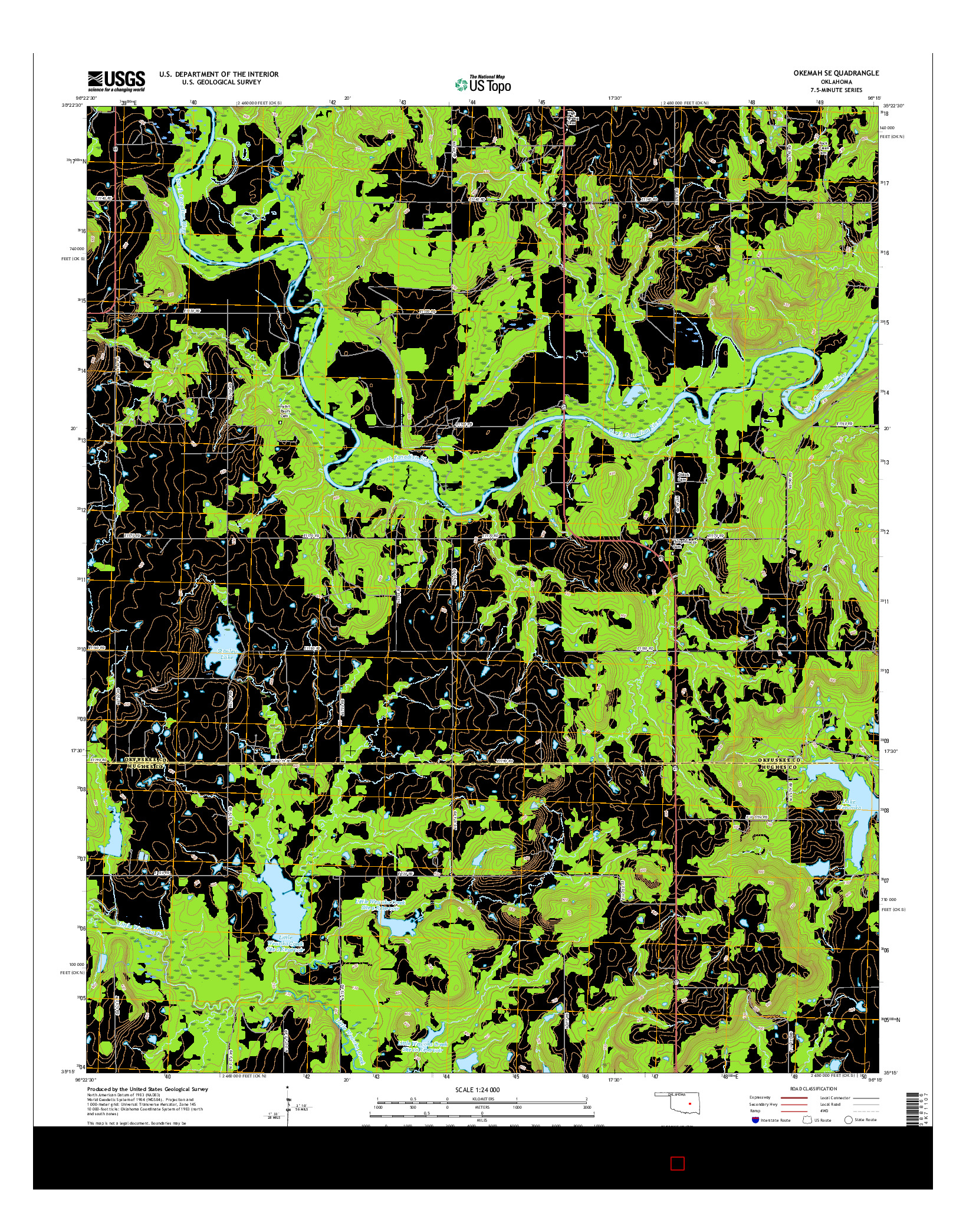 USGS US TOPO 7.5-MINUTE MAP FOR OKEMAH SE, OK 2016