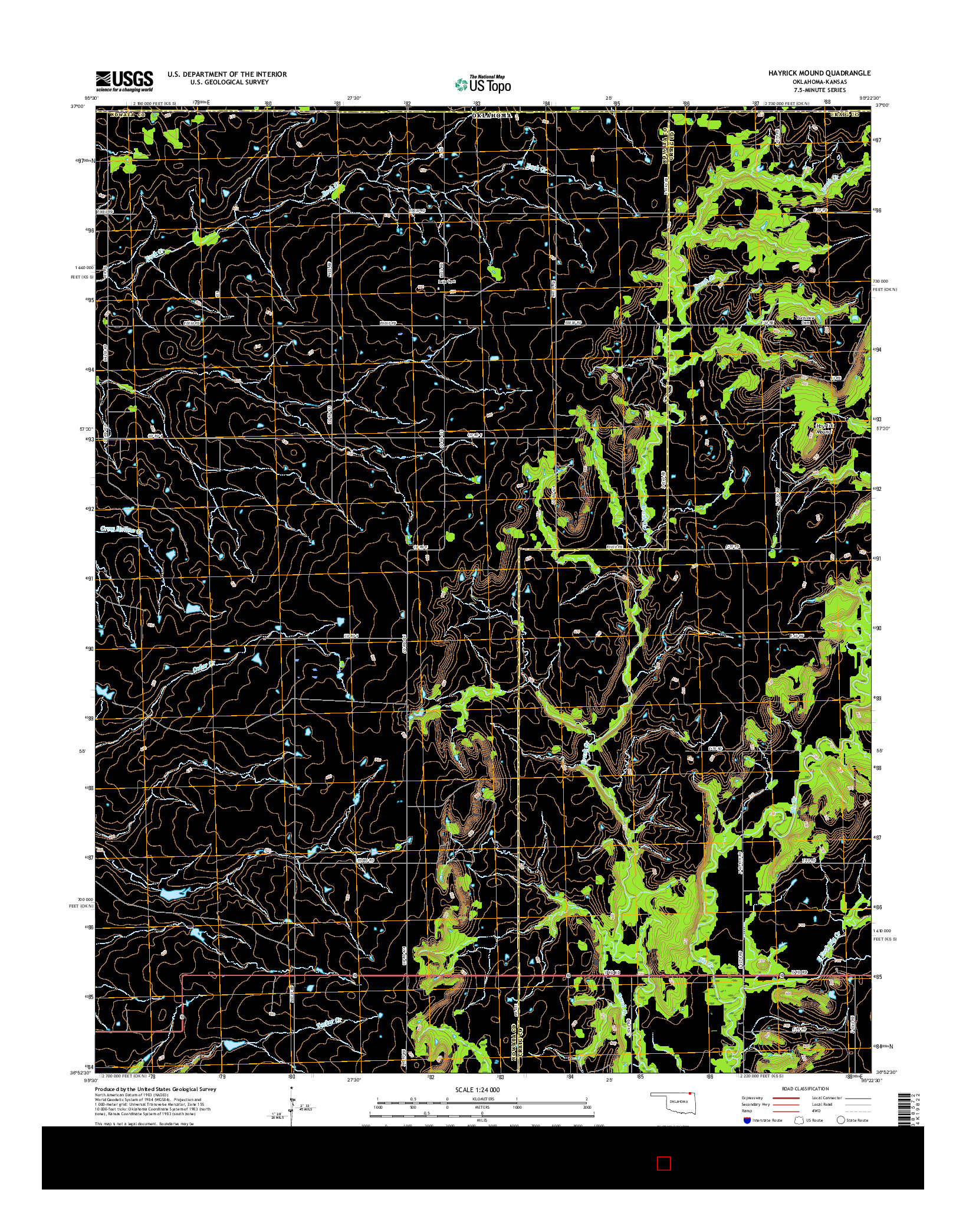 USGS US TOPO 7.5-MINUTE MAP FOR HAYRICK MOUND, OK-KS 2016