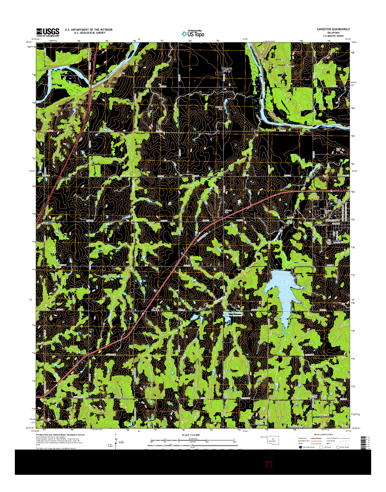 USGS US TOPO 7.5-MINUTE MAP FOR LANGSTON, OK 2016