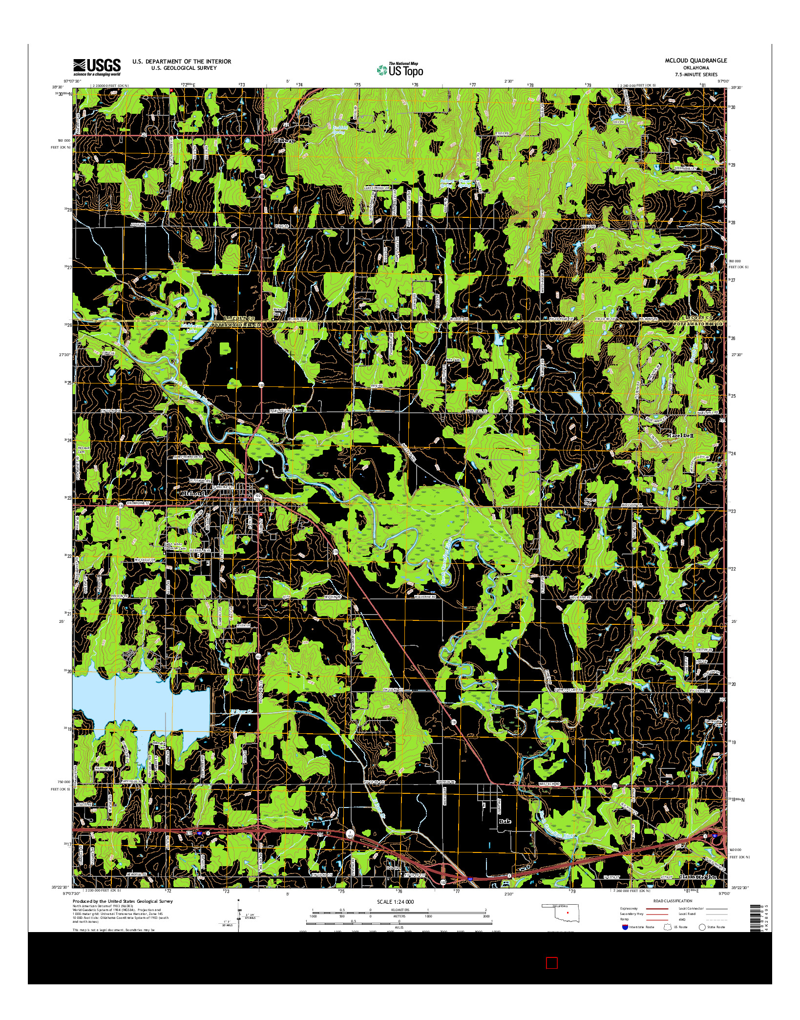 USGS US TOPO 7.5-MINUTE MAP FOR MCLOUD, OK 2016