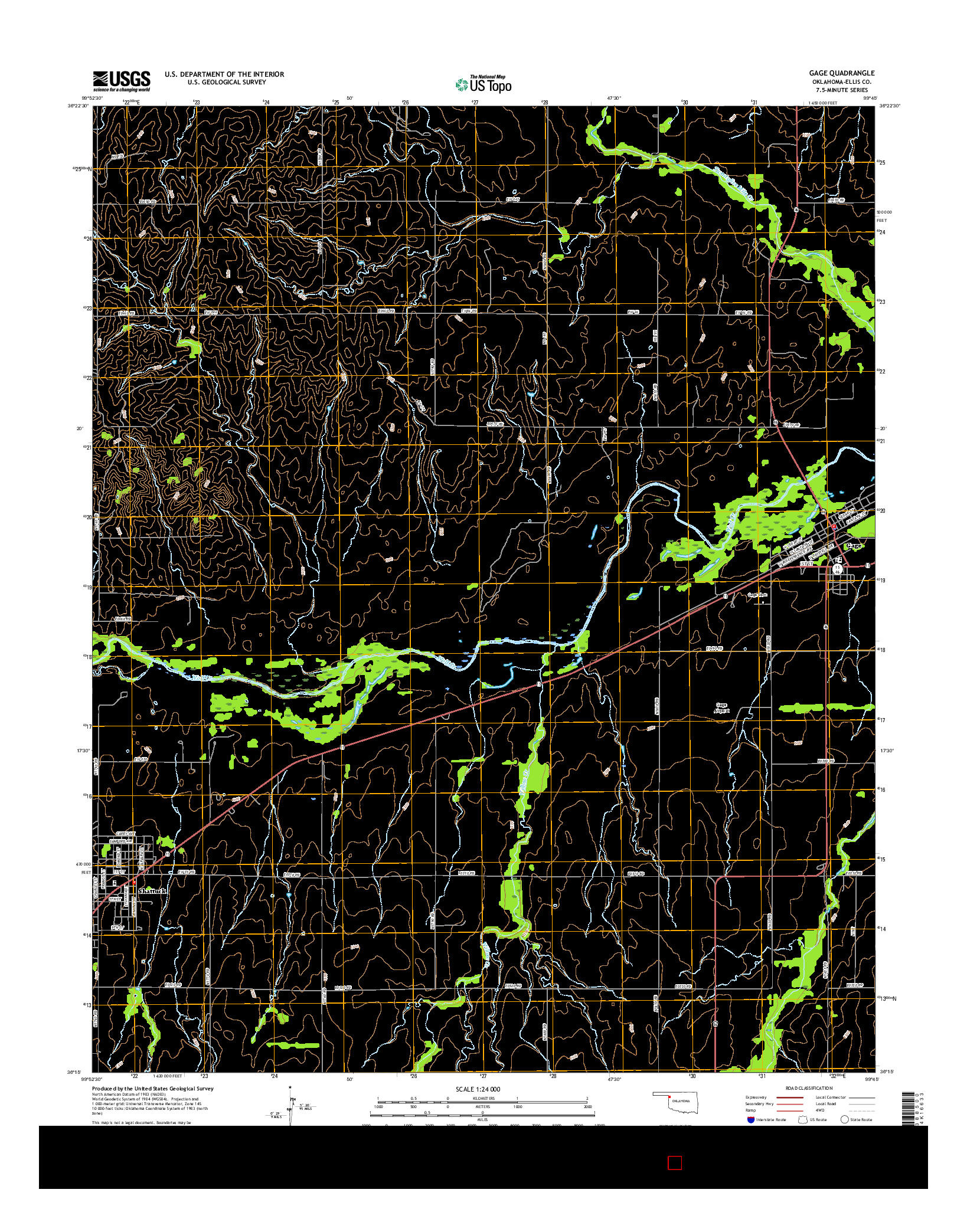 USGS US TOPO 7.5-MINUTE MAP FOR GAGE, OK 2016