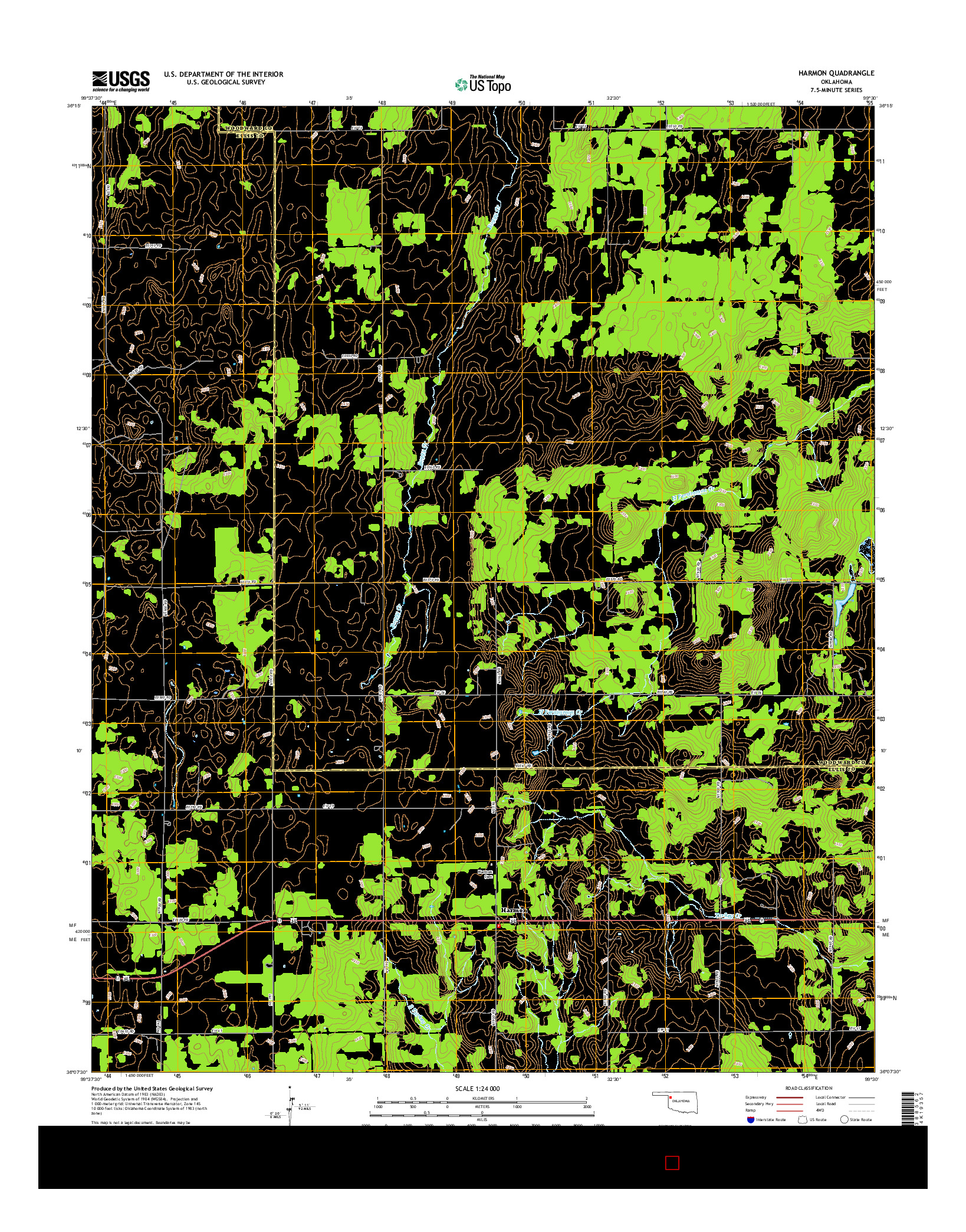 USGS US TOPO 7.5-MINUTE MAP FOR HARMON, OK 2016