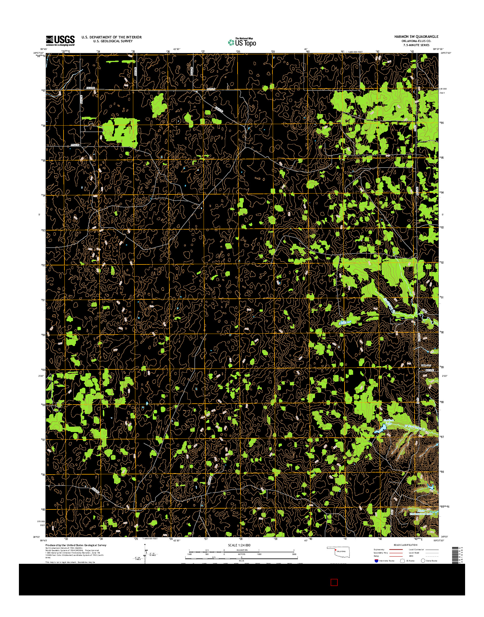 USGS US TOPO 7.5-MINUTE MAP FOR HARMON SW, OK 2016