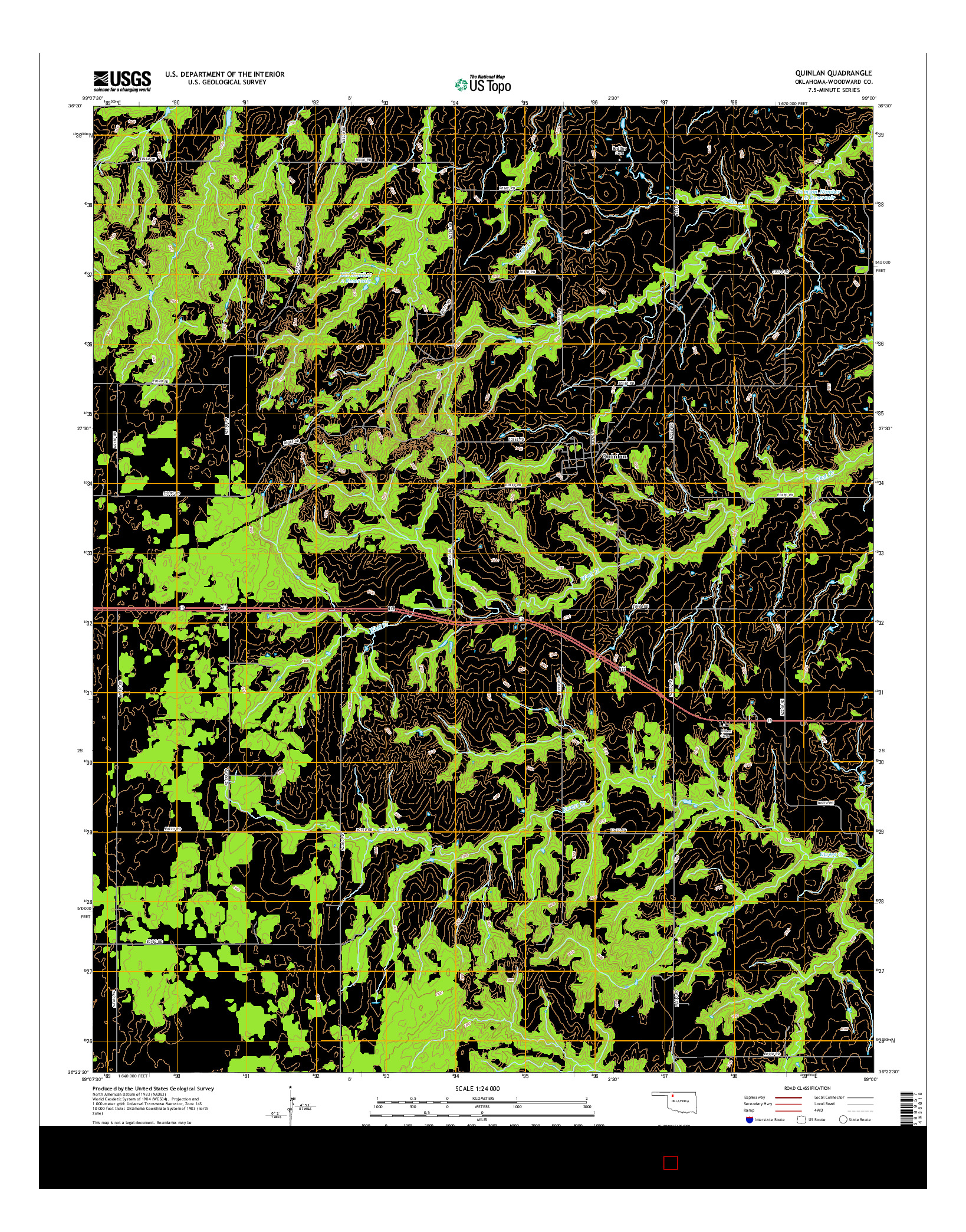 USGS US TOPO 7.5-MINUTE MAP FOR QUINLAN, OK 2016