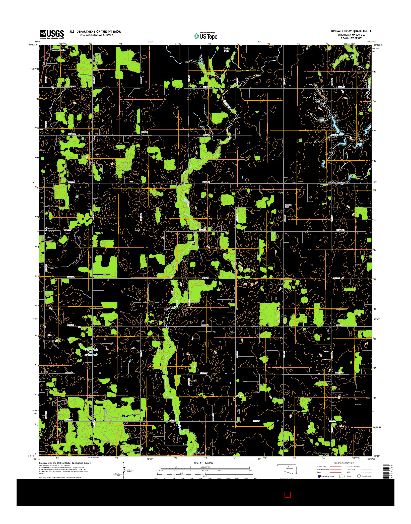 USGS US TOPO 7.5-MINUTE MAP FOR RINGWOOD SW, OK 2016