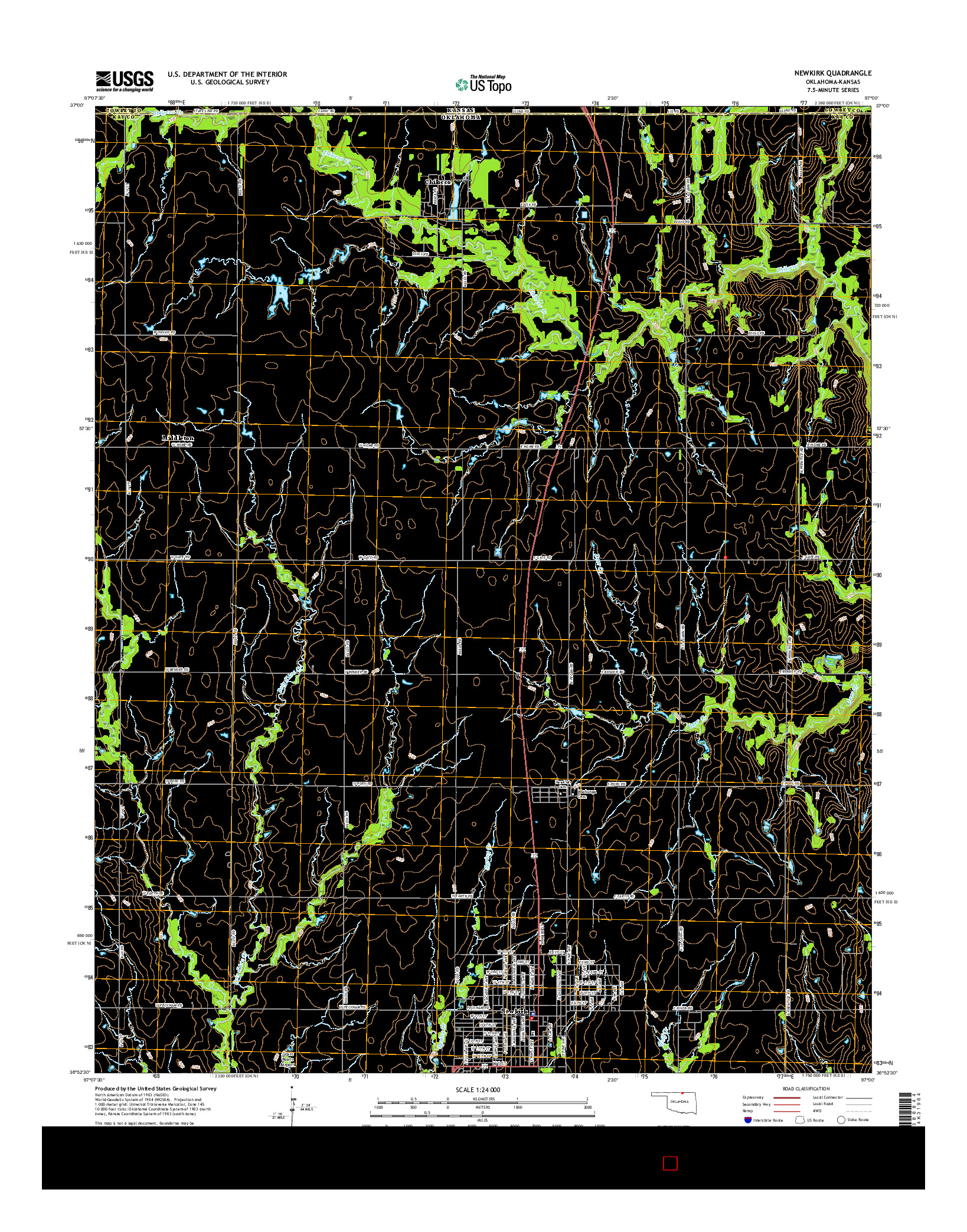 USGS US TOPO 7.5-MINUTE MAP FOR NEWKIRK, OK-KS 2016