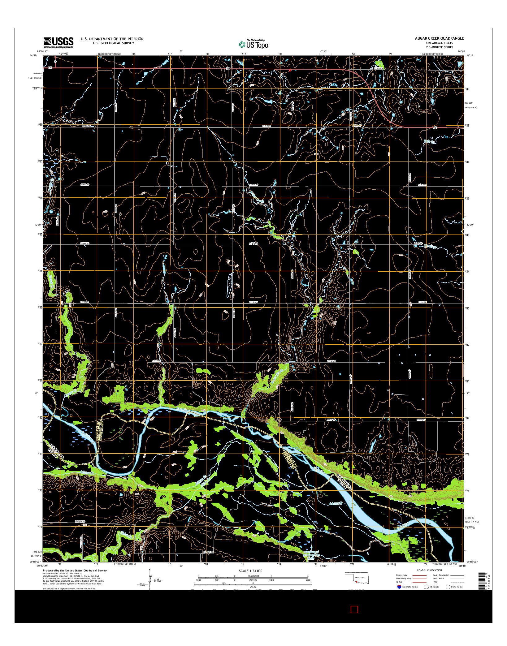 USGS US TOPO 7.5-MINUTE MAP FOR AUGAR CREEK, OK-TX 2016