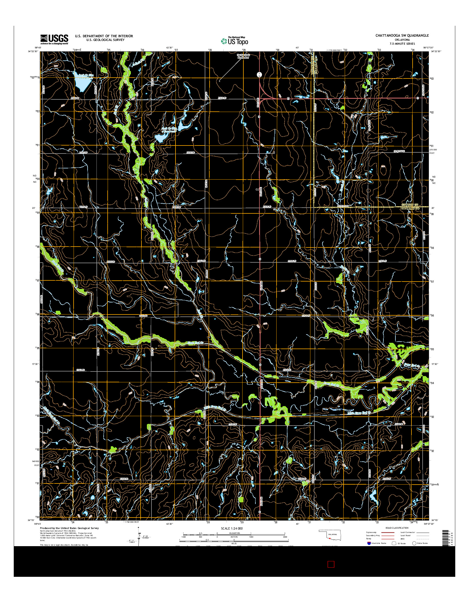 USGS US TOPO 7.5-MINUTE MAP FOR CHATTANOOGA SW, OK 2016