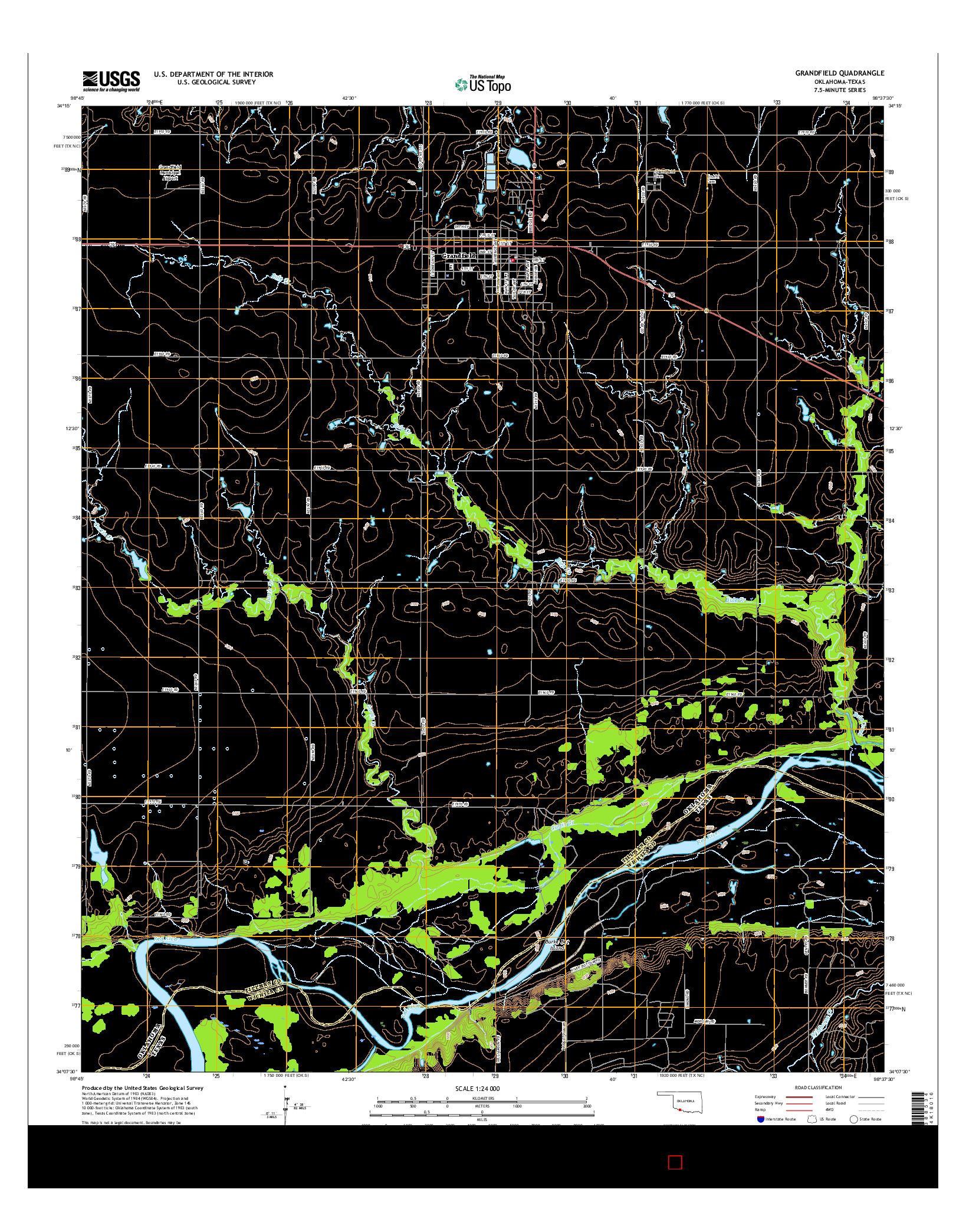 USGS US TOPO 7.5-MINUTE MAP FOR GRANDFIELD, OK-TX 2016