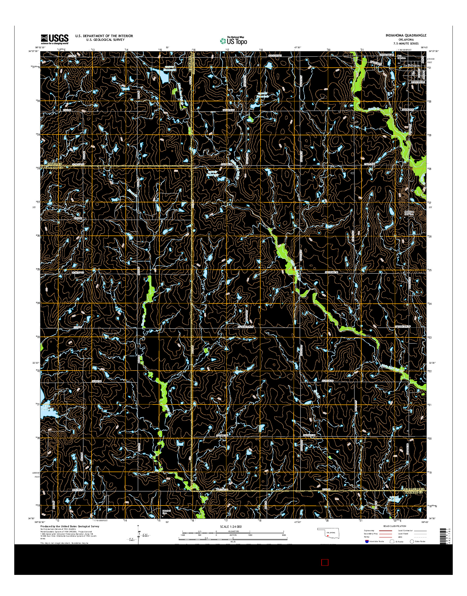 USGS US TOPO 7.5-MINUTE MAP FOR INDIAHOMA, OK 2016