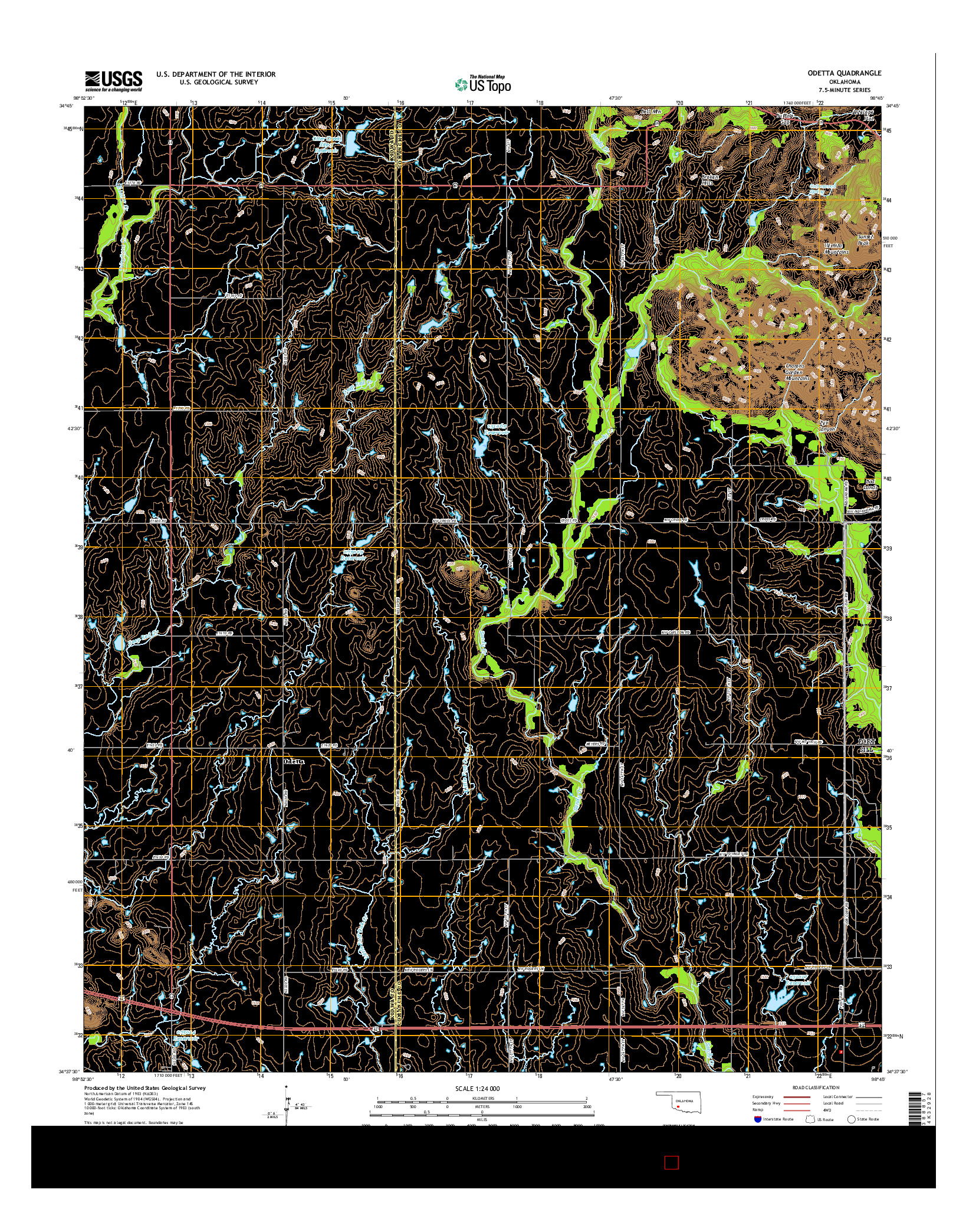 USGS US TOPO 7.5-MINUTE MAP FOR ODETTA, OK 2016