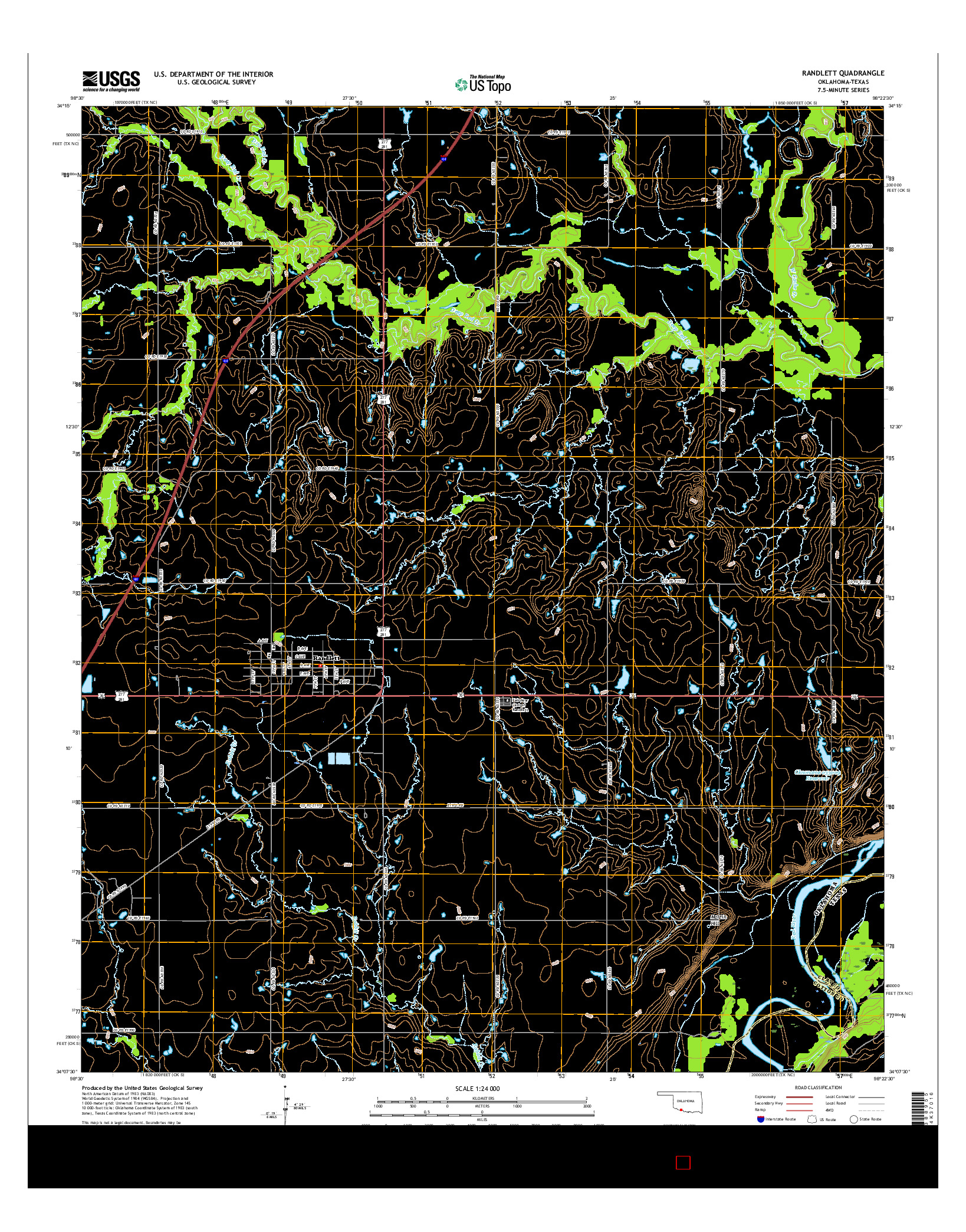 USGS US TOPO 7.5-MINUTE MAP FOR RANDLETT, OK-TX 2016