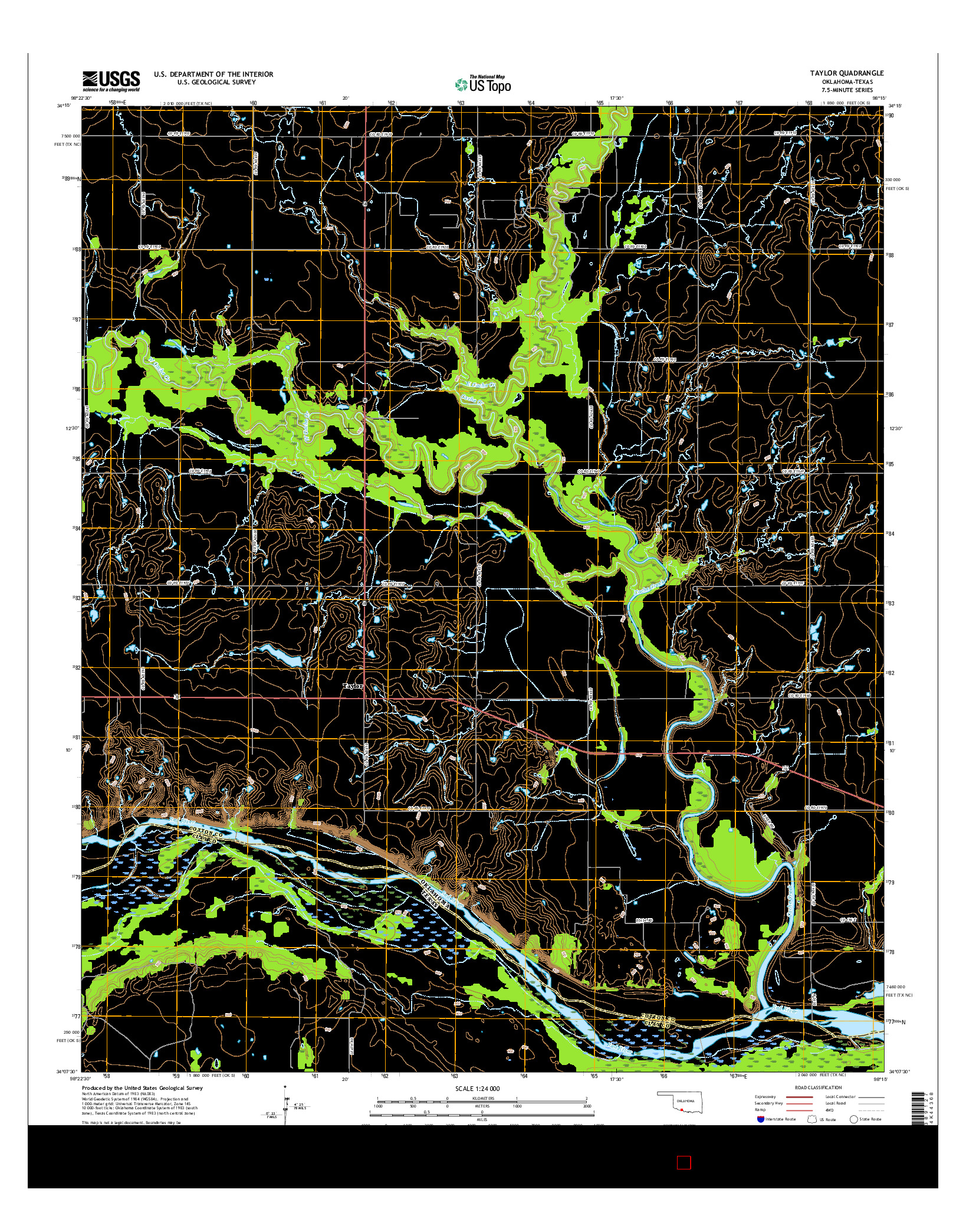 USGS US TOPO 7.5-MINUTE MAP FOR TAYLOR, OK-TX 2016