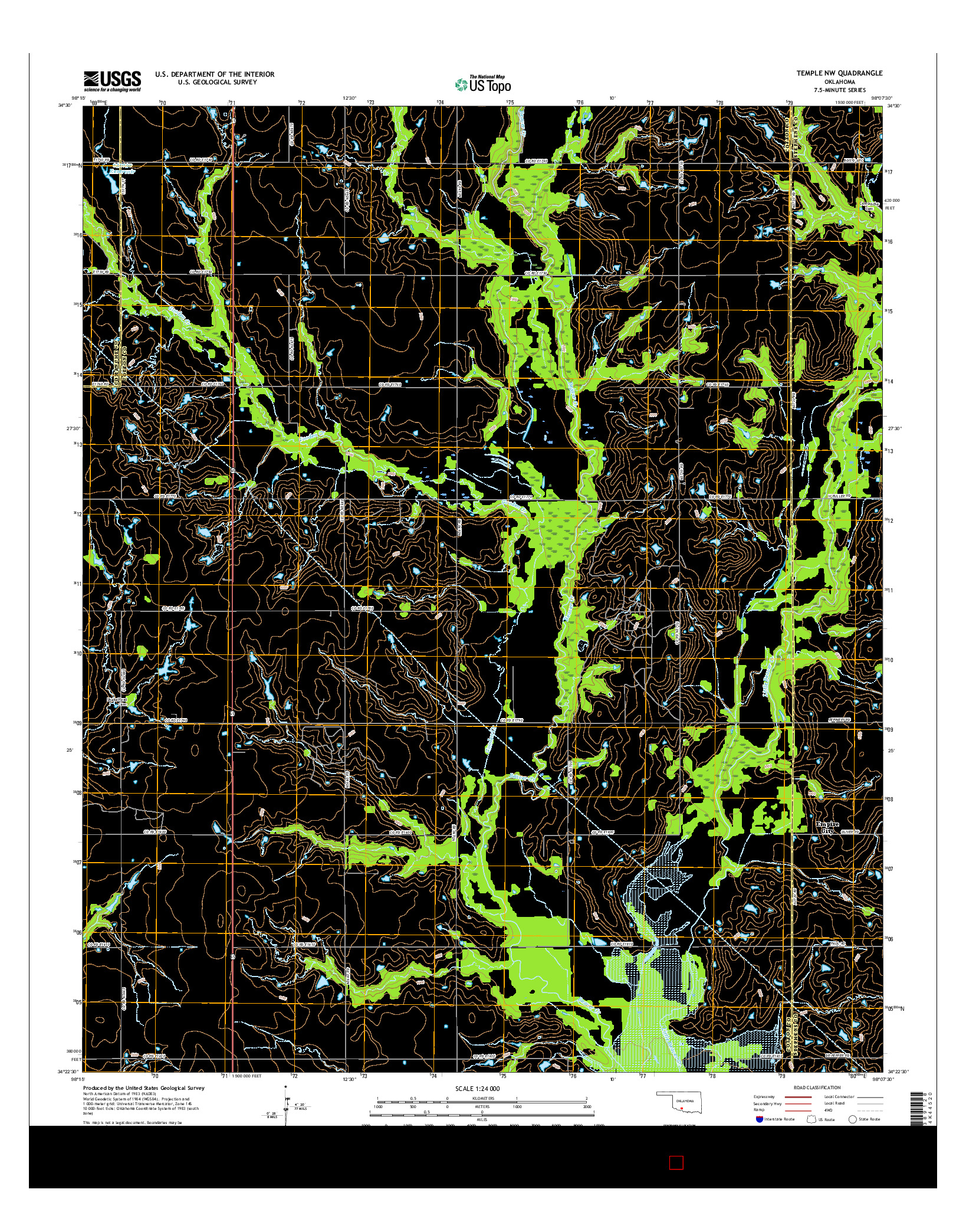 USGS US TOPO 7.5-MINUTE MAP FOR TEMPLE NW, OK 2016