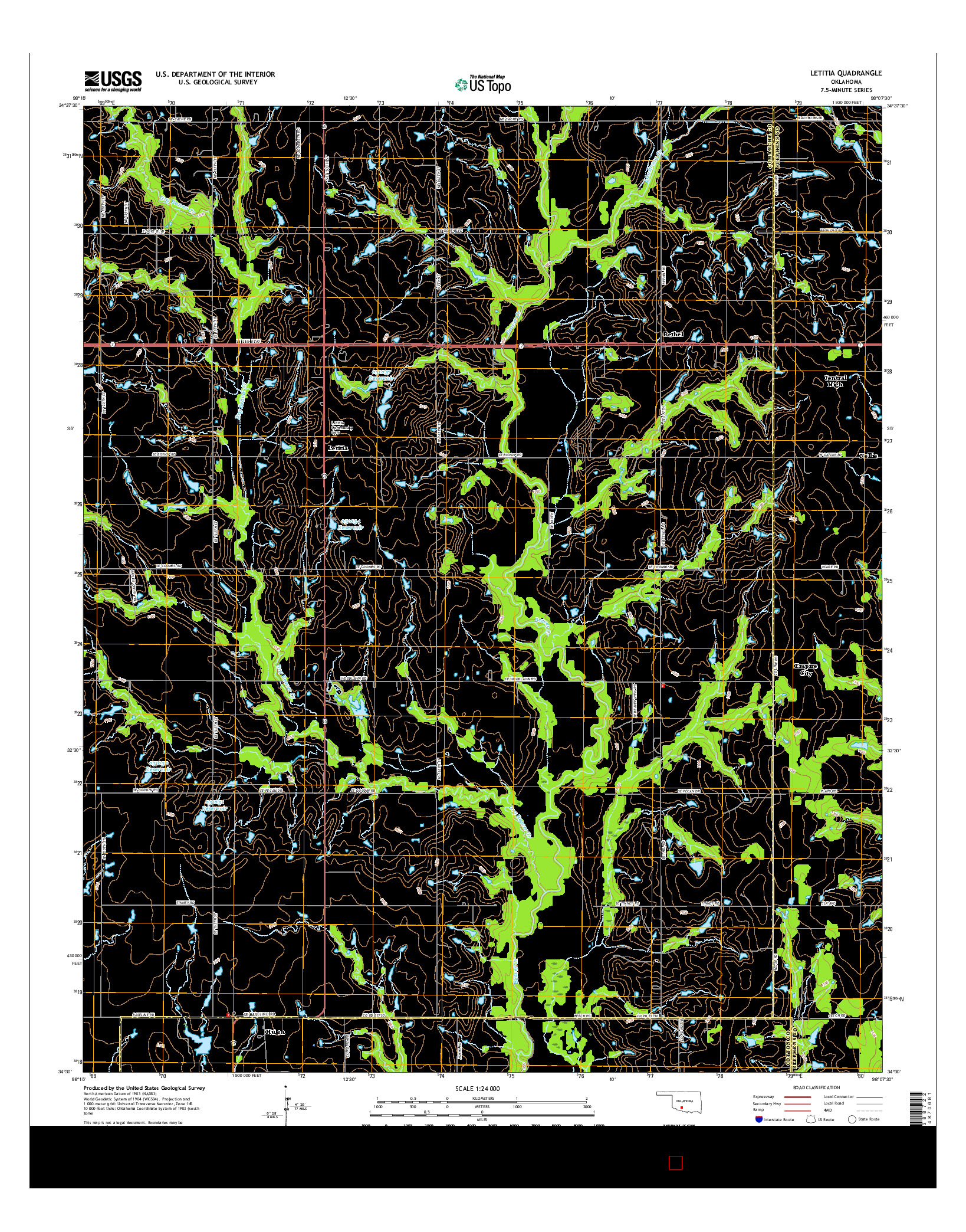 USGS US TOPO 7.5-MINUTE MAP FOR LETITIA, OK 2016
