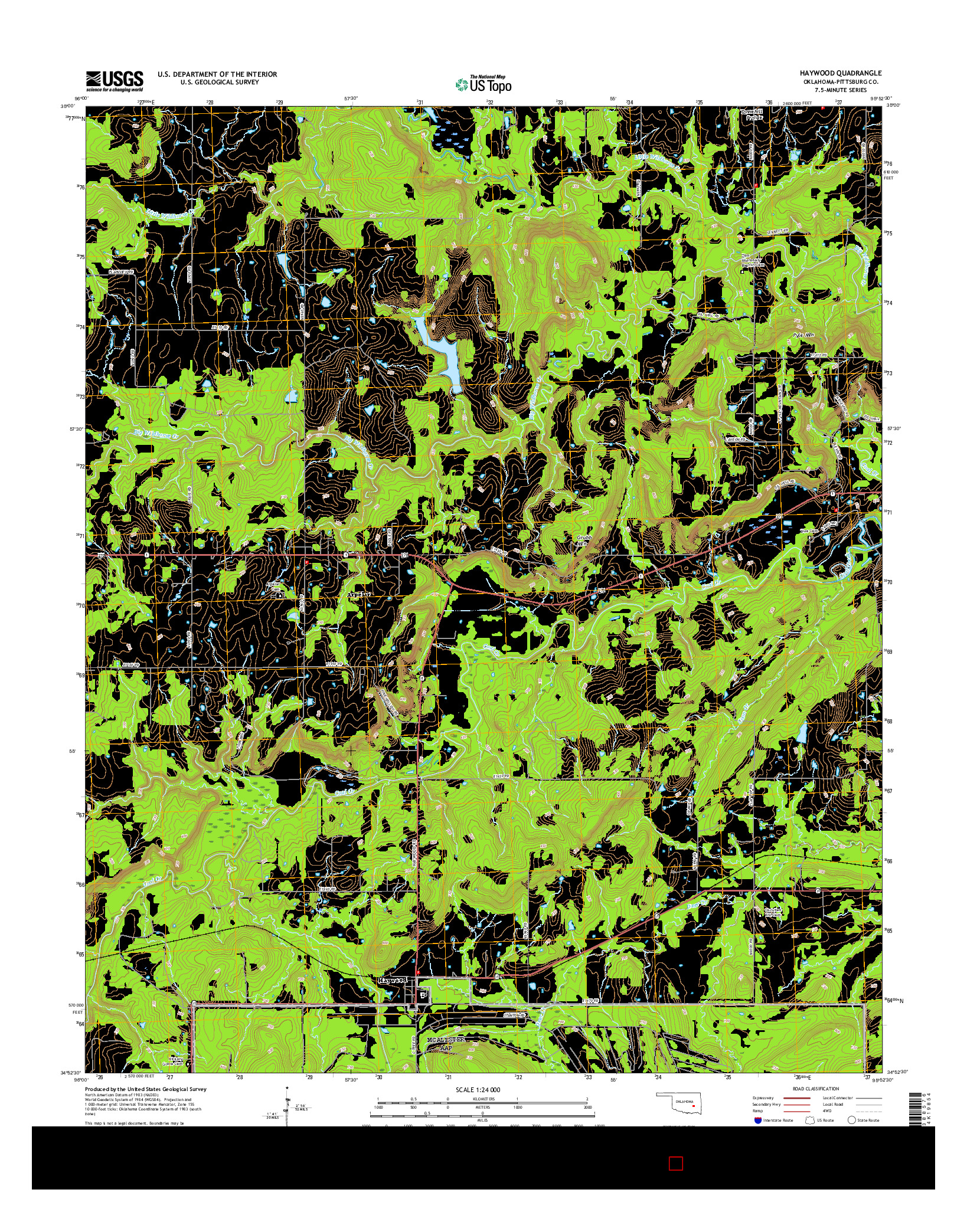 USGS US TOPO 7.5-MINUTE MAP FOR HAYWOOD, OK 2016