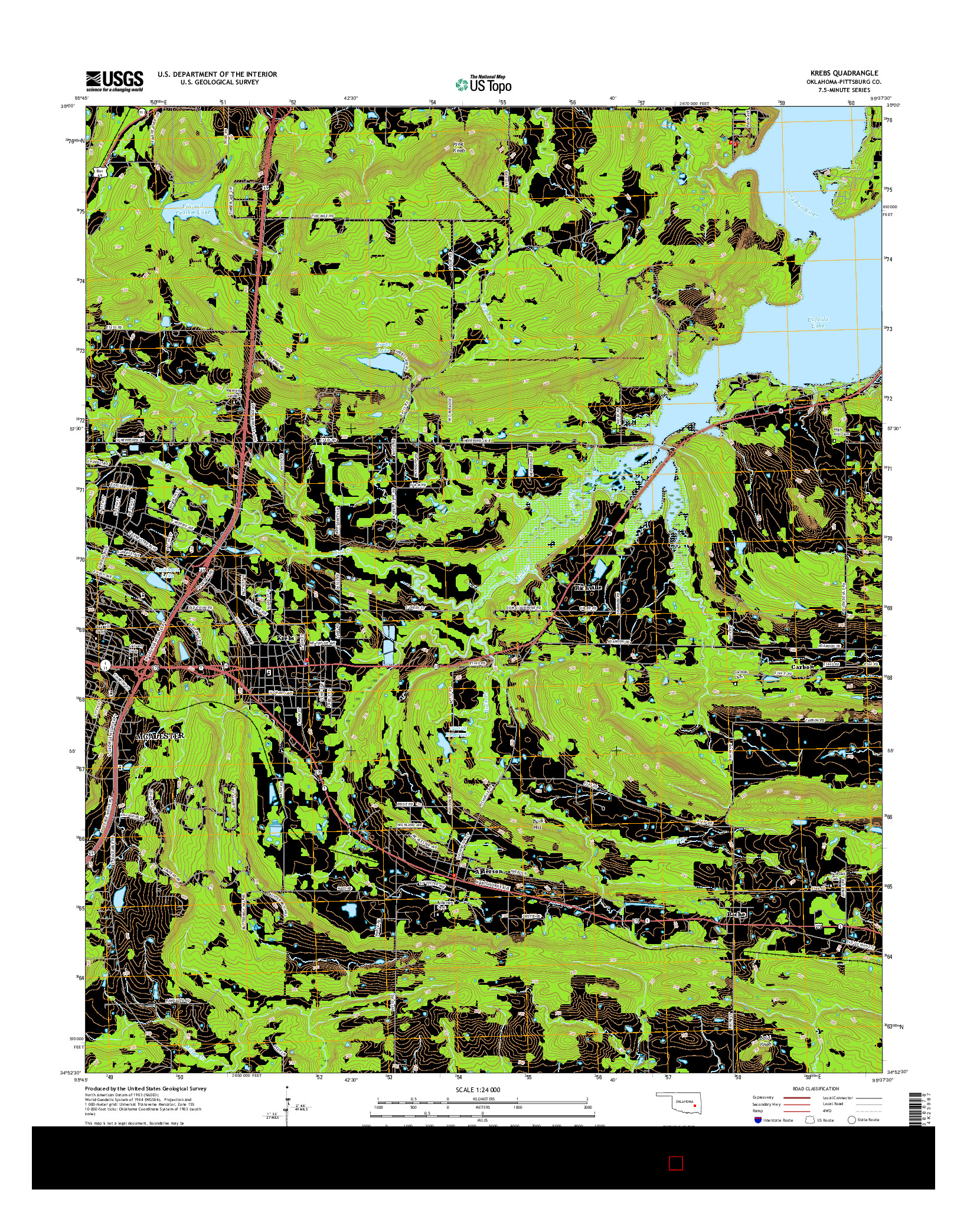 USGS US TOPO 7.5-MINUTE MAP FOR KREBS, OK 2016