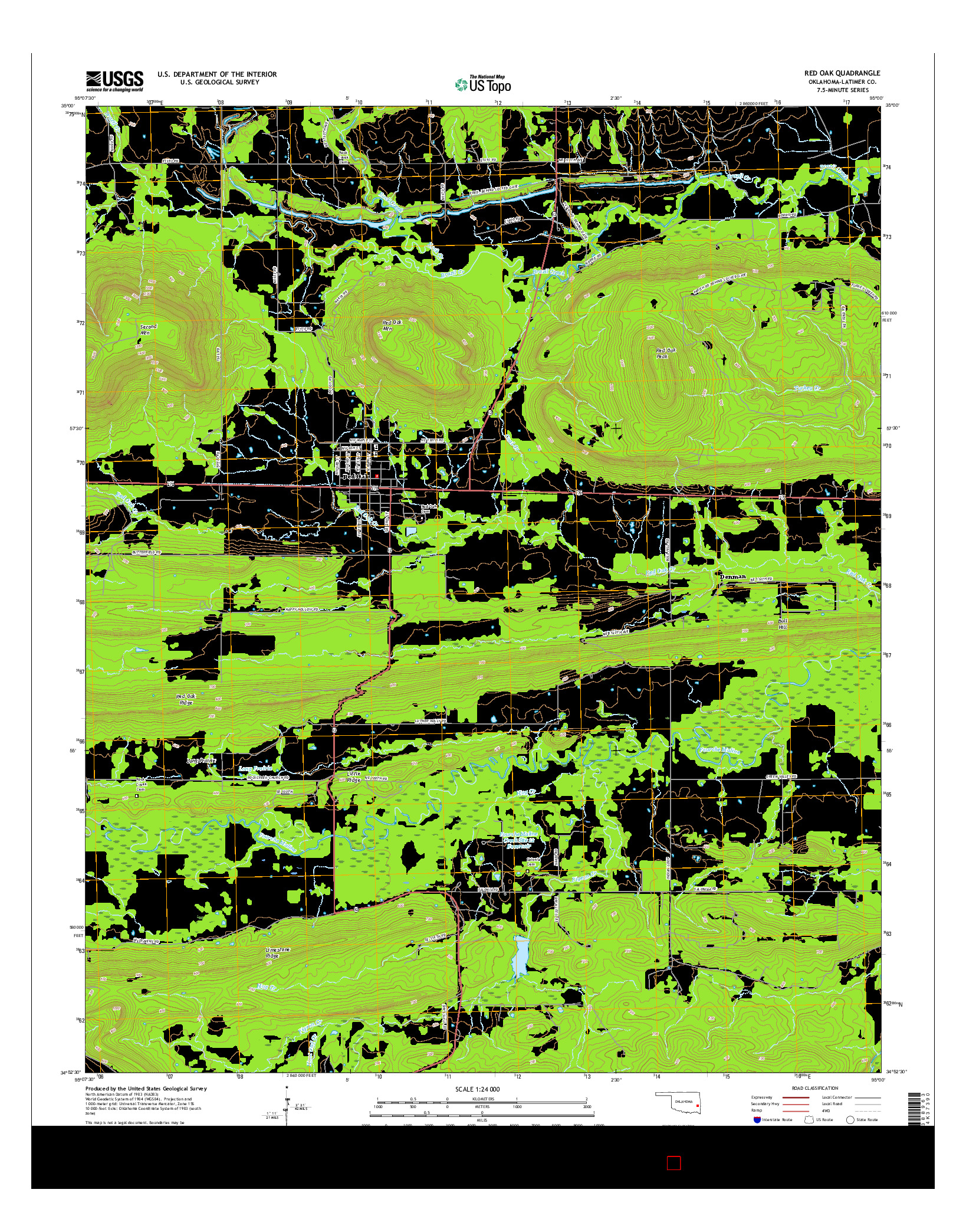 USGS US TOPO 7.5-MINUTE MAP FOR RED OAK, OK 2016