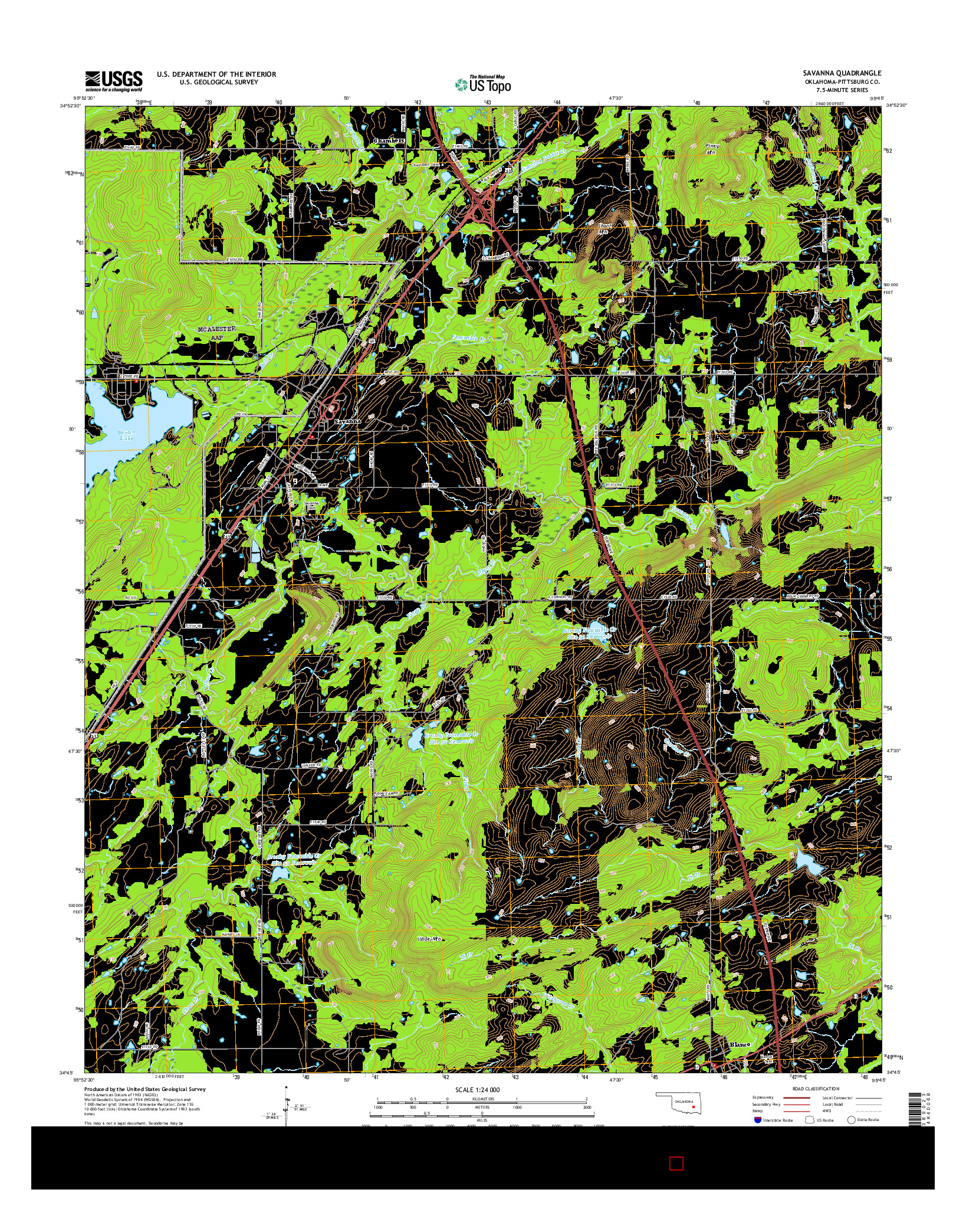 USGS US TOPO 7.5-MINUTE MAP FOR SAVANNA, OK 2016