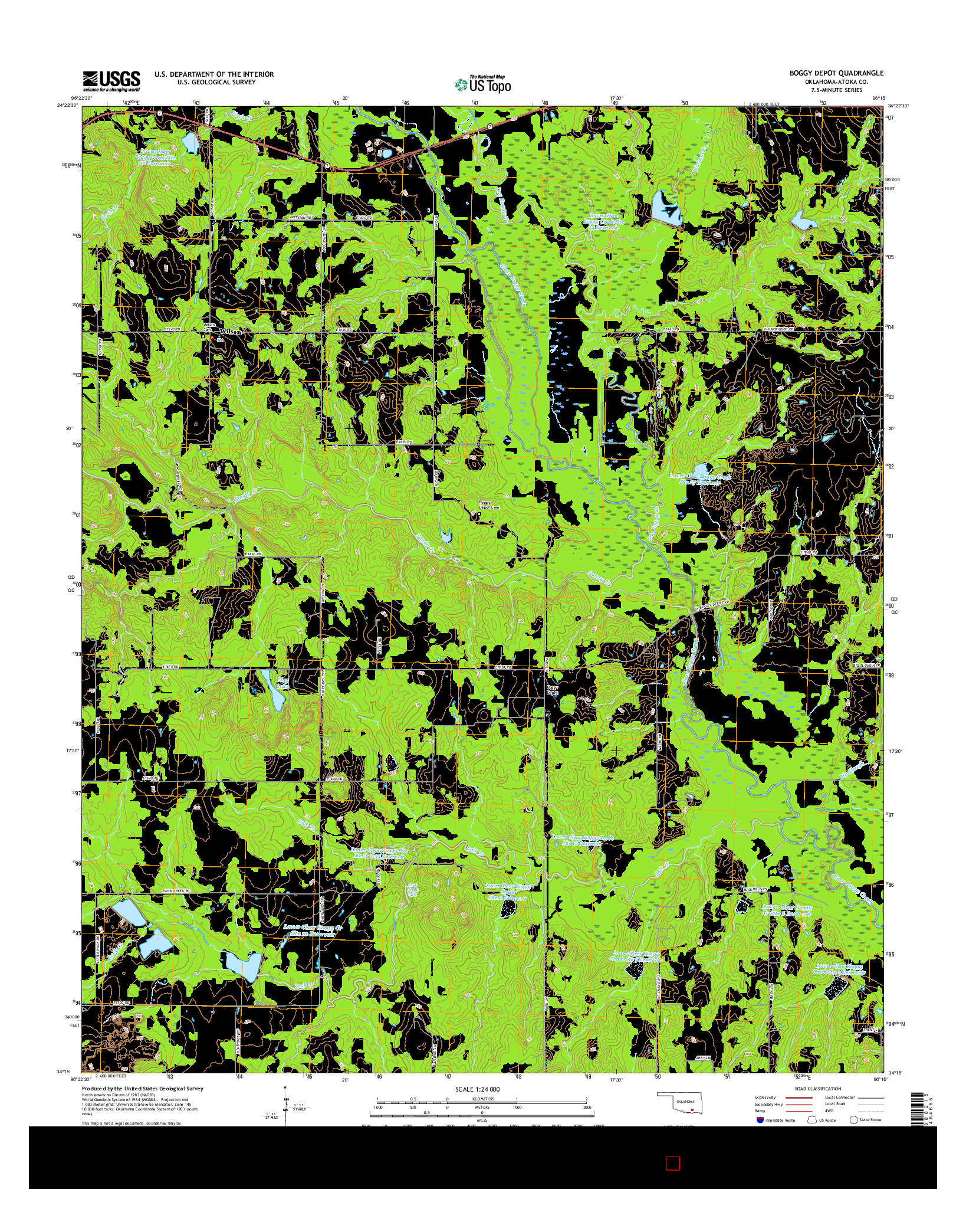 USGS US TOPO 7.5-MINUTE MAP FOR BOGGY DEPOT, OK 2016