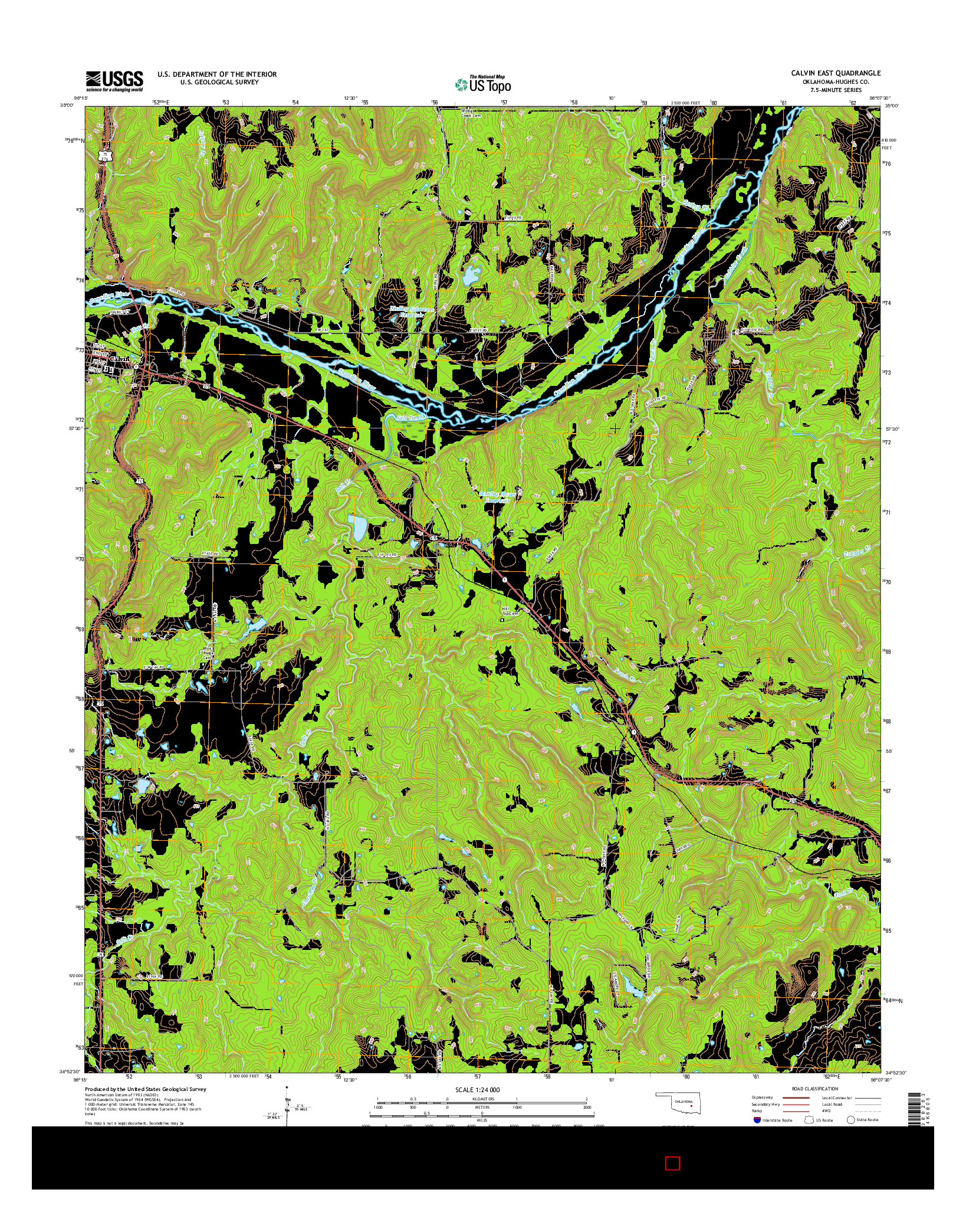 USGS US TOPO 7.5-MINUTE MAP FOR CALVIN EAST, OK 2016