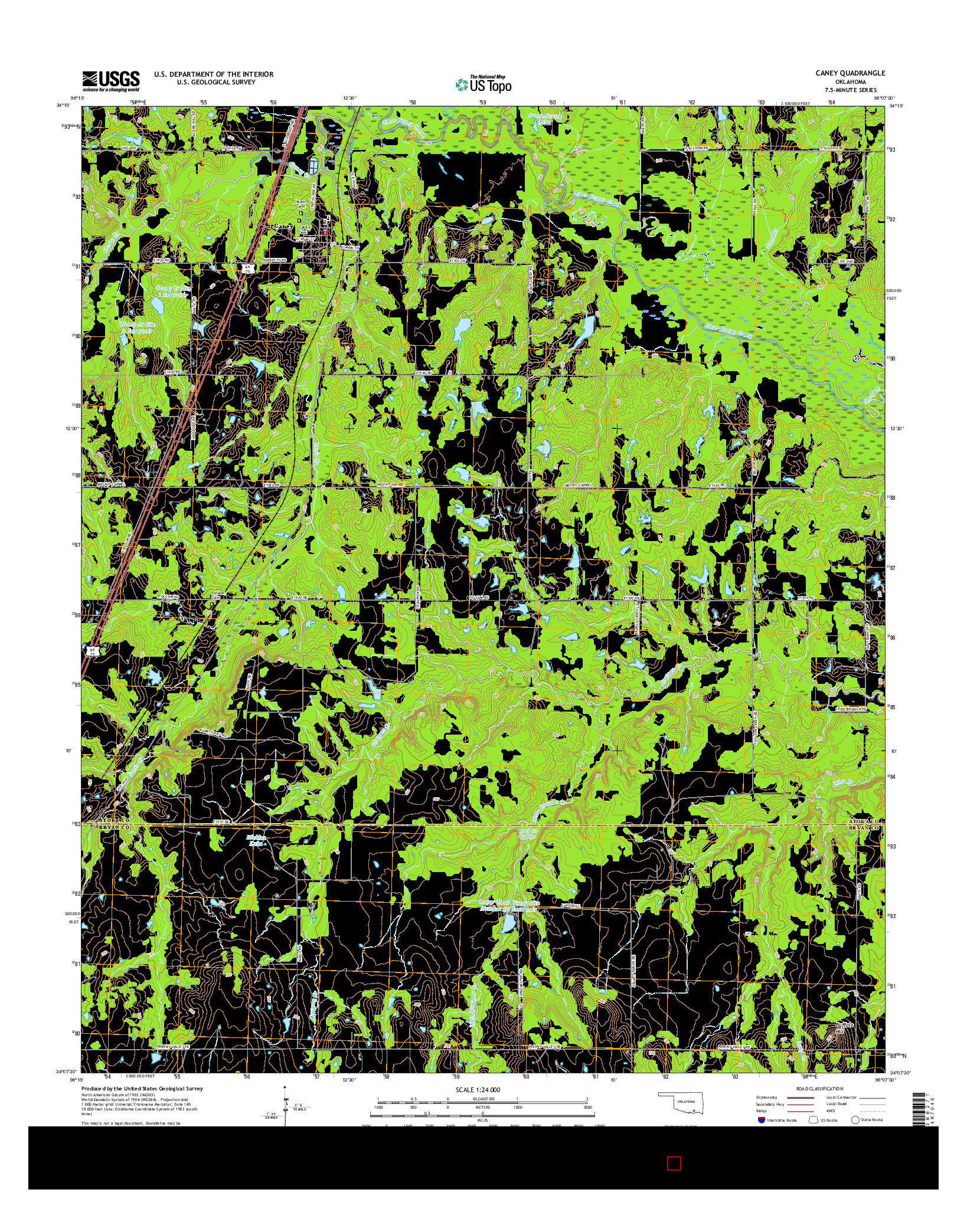 USGS US TOPO 7.5-MINUTE MAP FOR CANEY, OK 2016