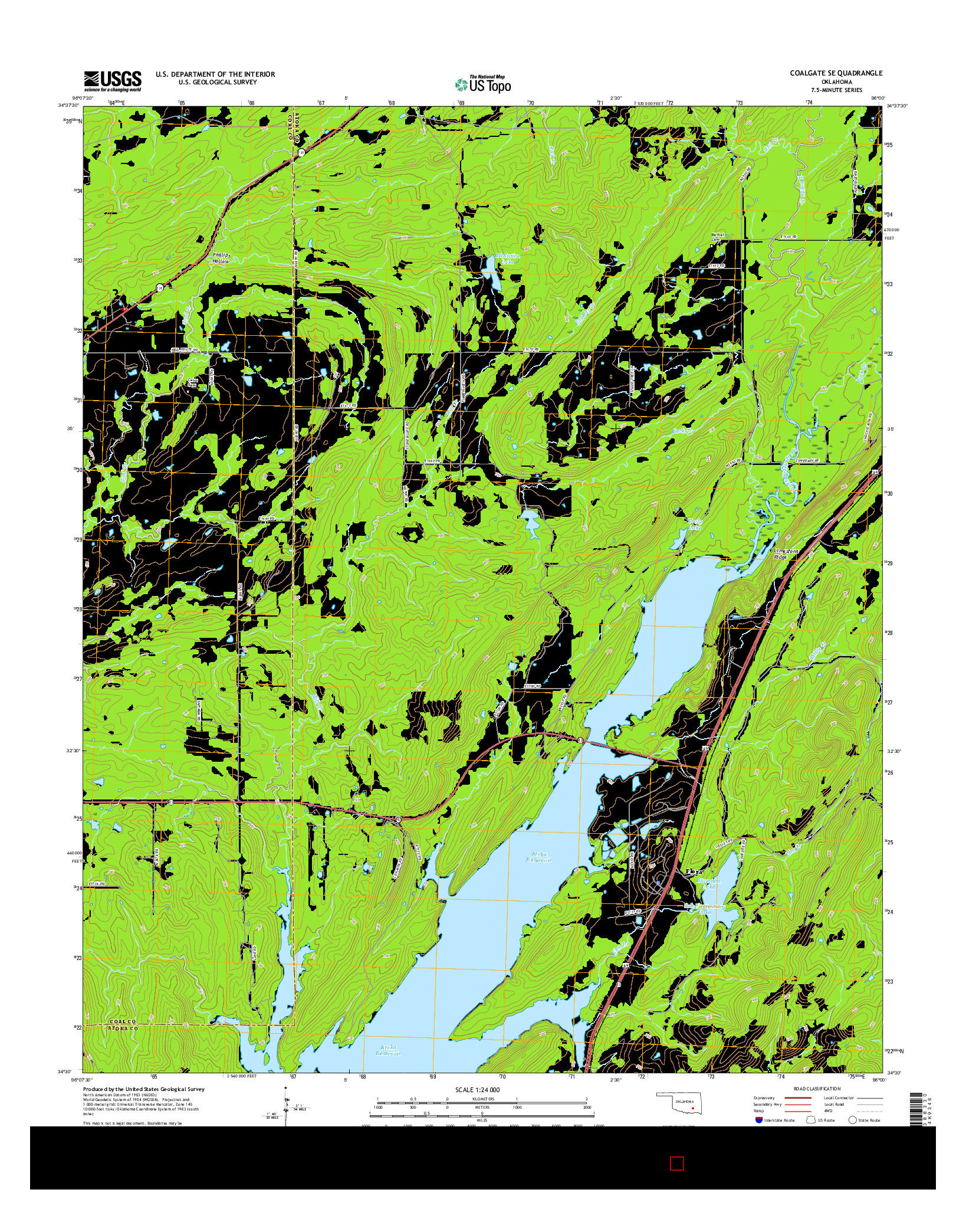 USGS US TOPO 7.5-MINUTE MAP FOR COALGATE SE, OK 2016