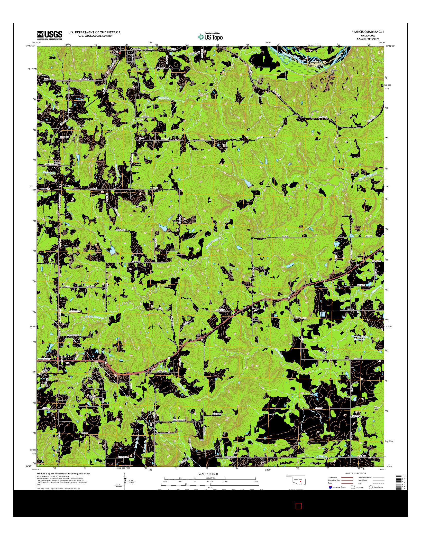 USGS US TOPO 7.5-MINUTE MAP FOR FRANCIS, OK 2016