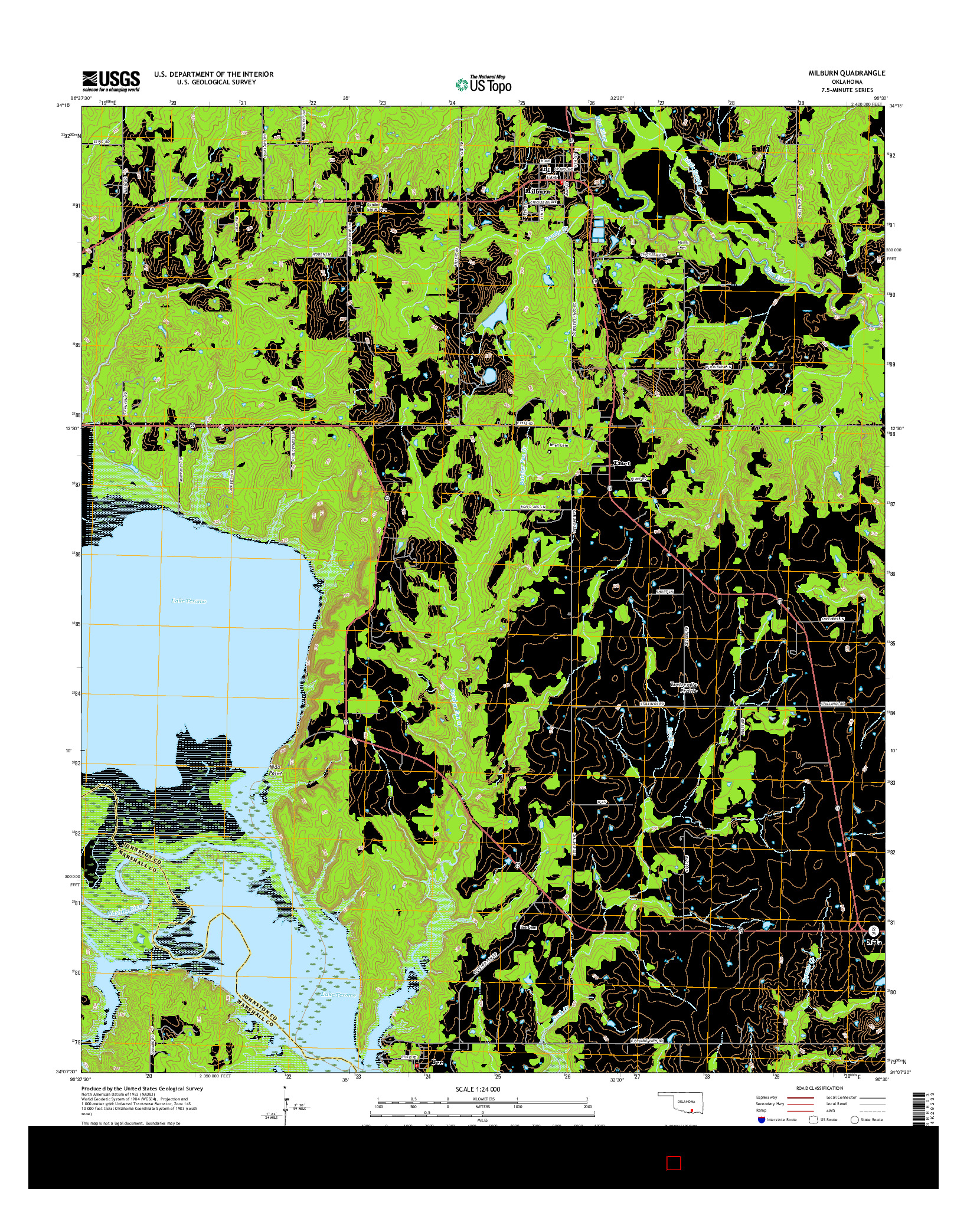 USGS US TOPO 7.5-MINUTE MAP FOR MILBURN, OK 2016