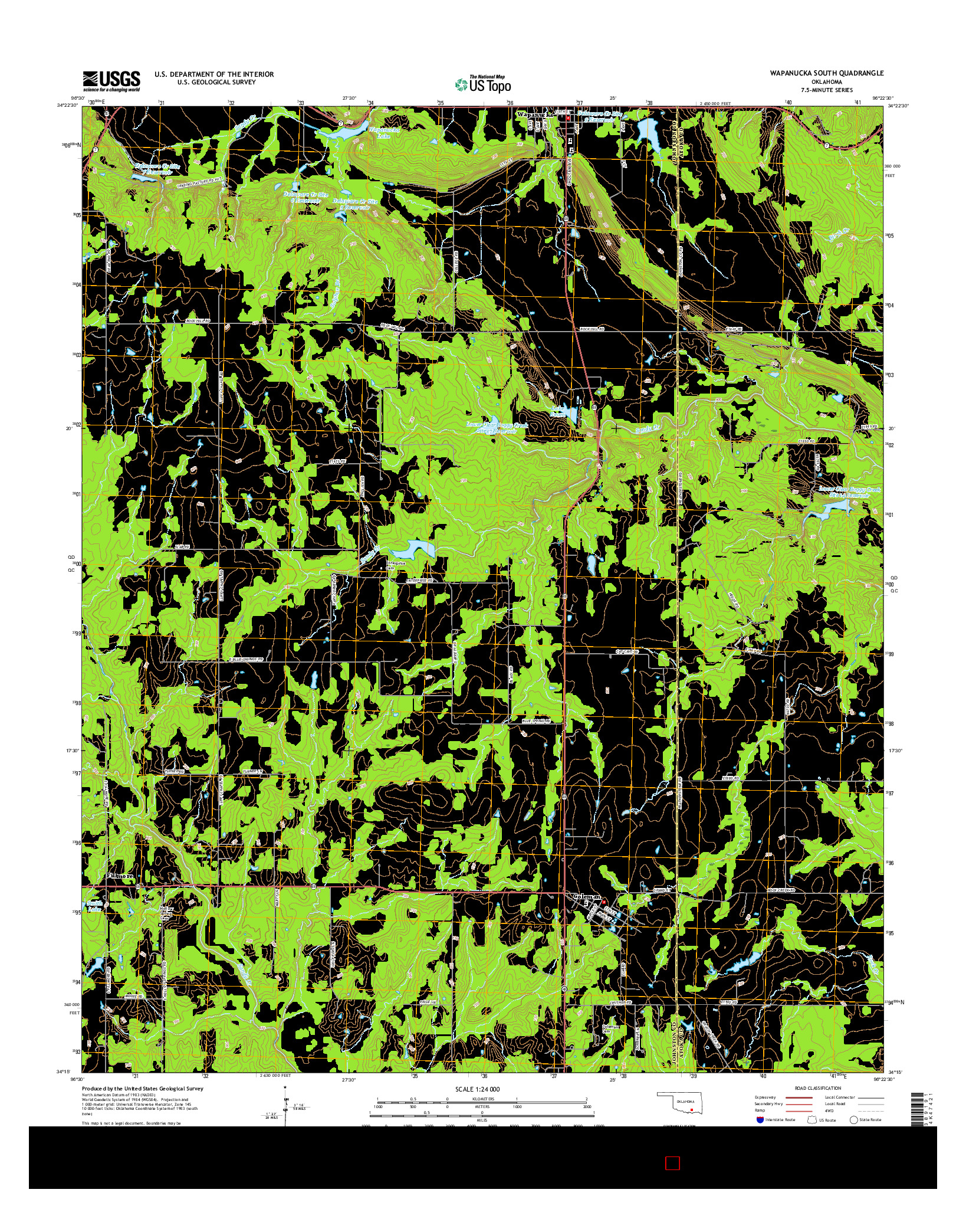 USGS US TOPO 7.5-MINUTE MAP FOR WAPANUCKA SOUTH, OK 2016