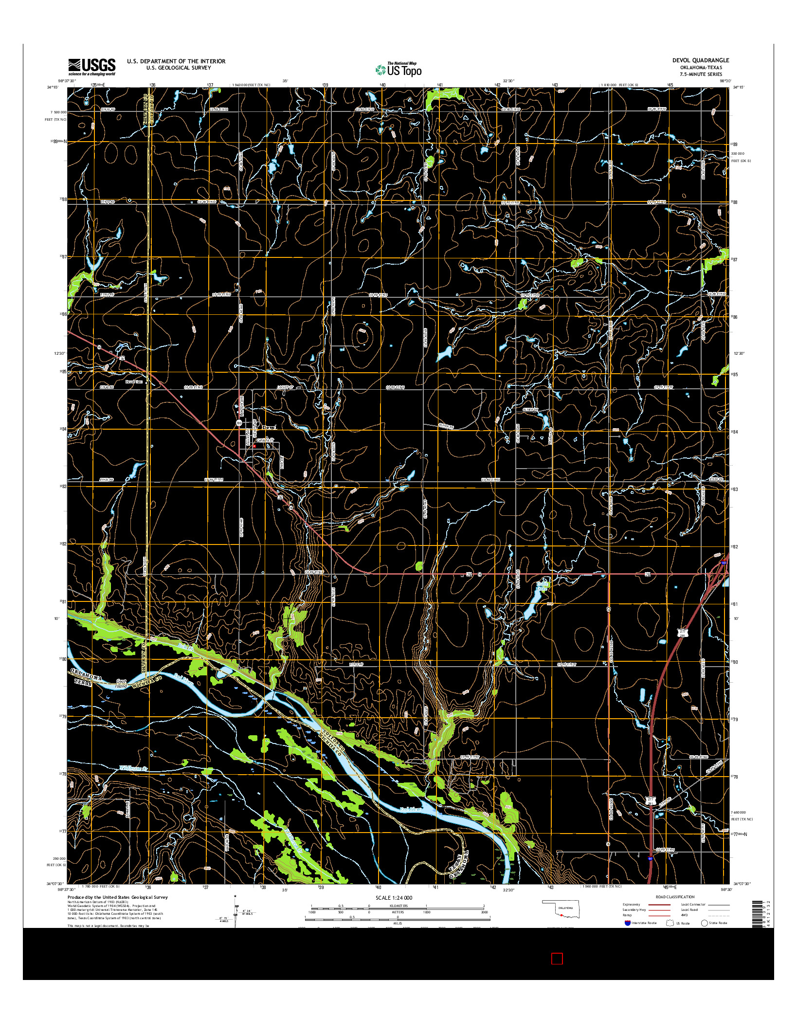USGS US TOPO 7.5-MINUTE MAP FOR DEVOL, OK-TX 2016