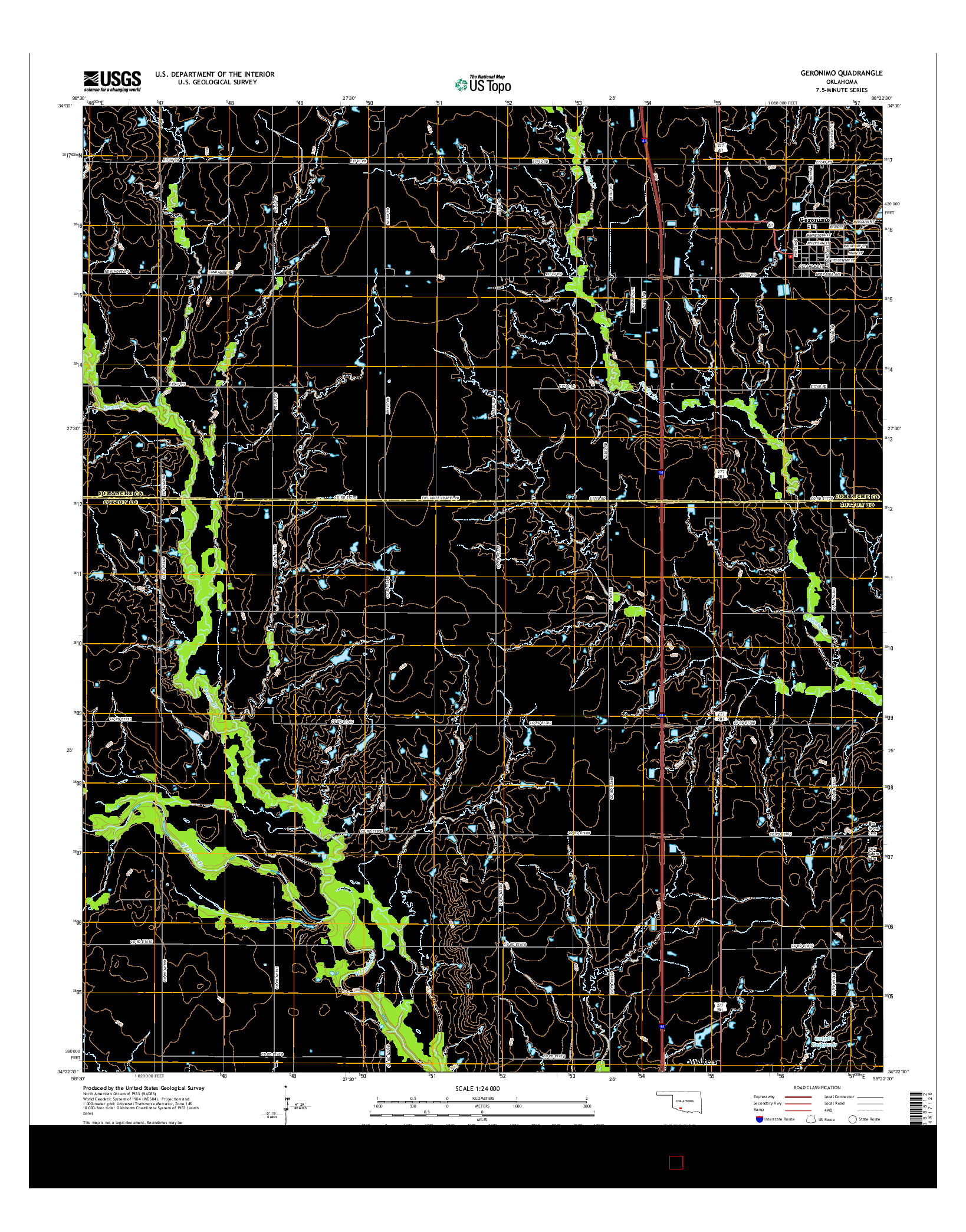USGS US TOPO 7.5-MINUTE MAP FOR GERONIMO, OK 2016