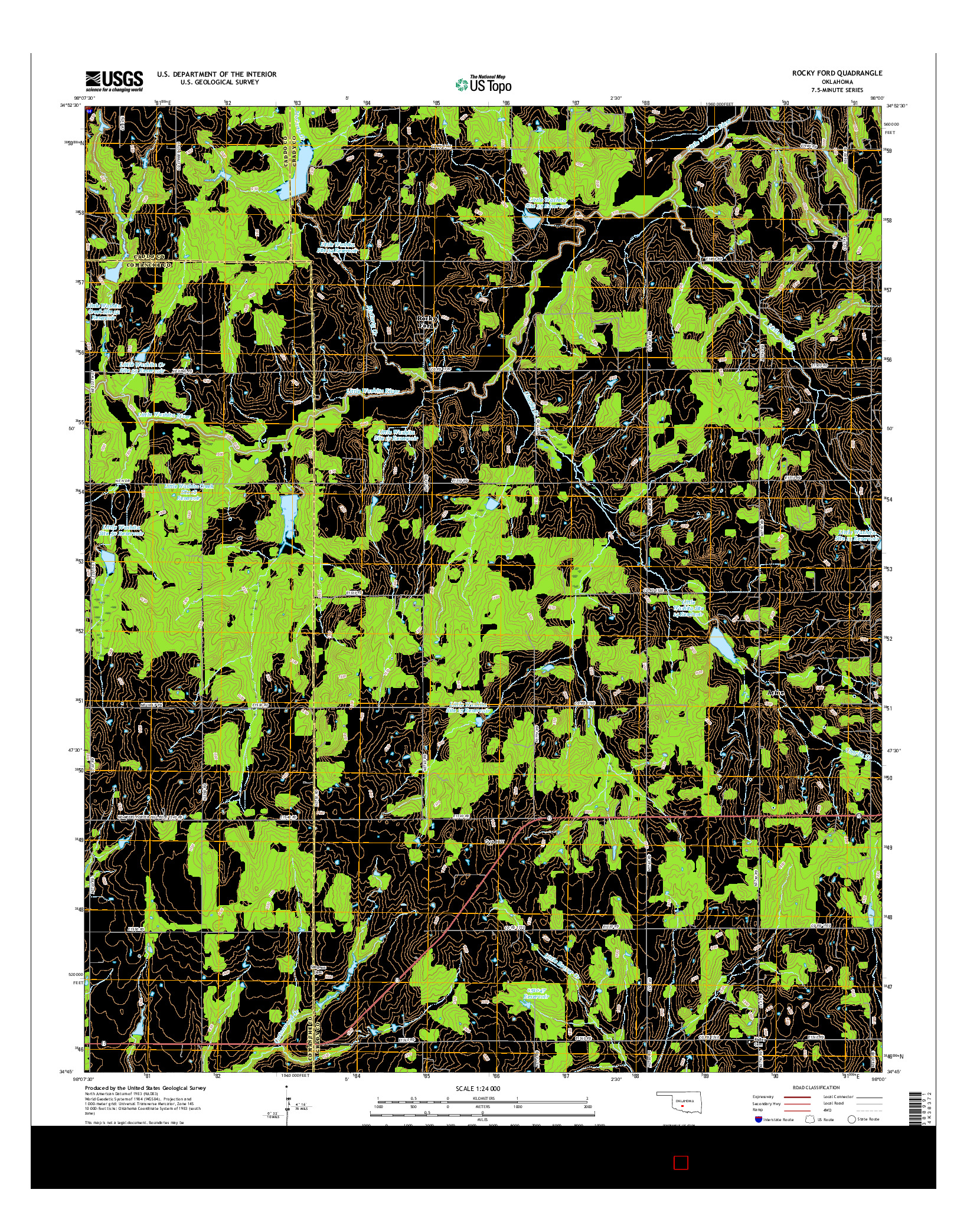 USGS US TOPO 7.5-MINUTE MAP FOR ROCKY FORD, OK 2016