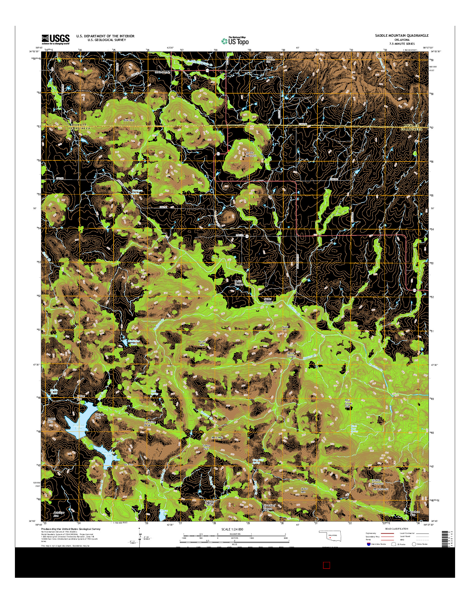 USGS US TOPO 7.5-MINUTE MAP FOR SADDLE MOUNTAIN, OK 2016