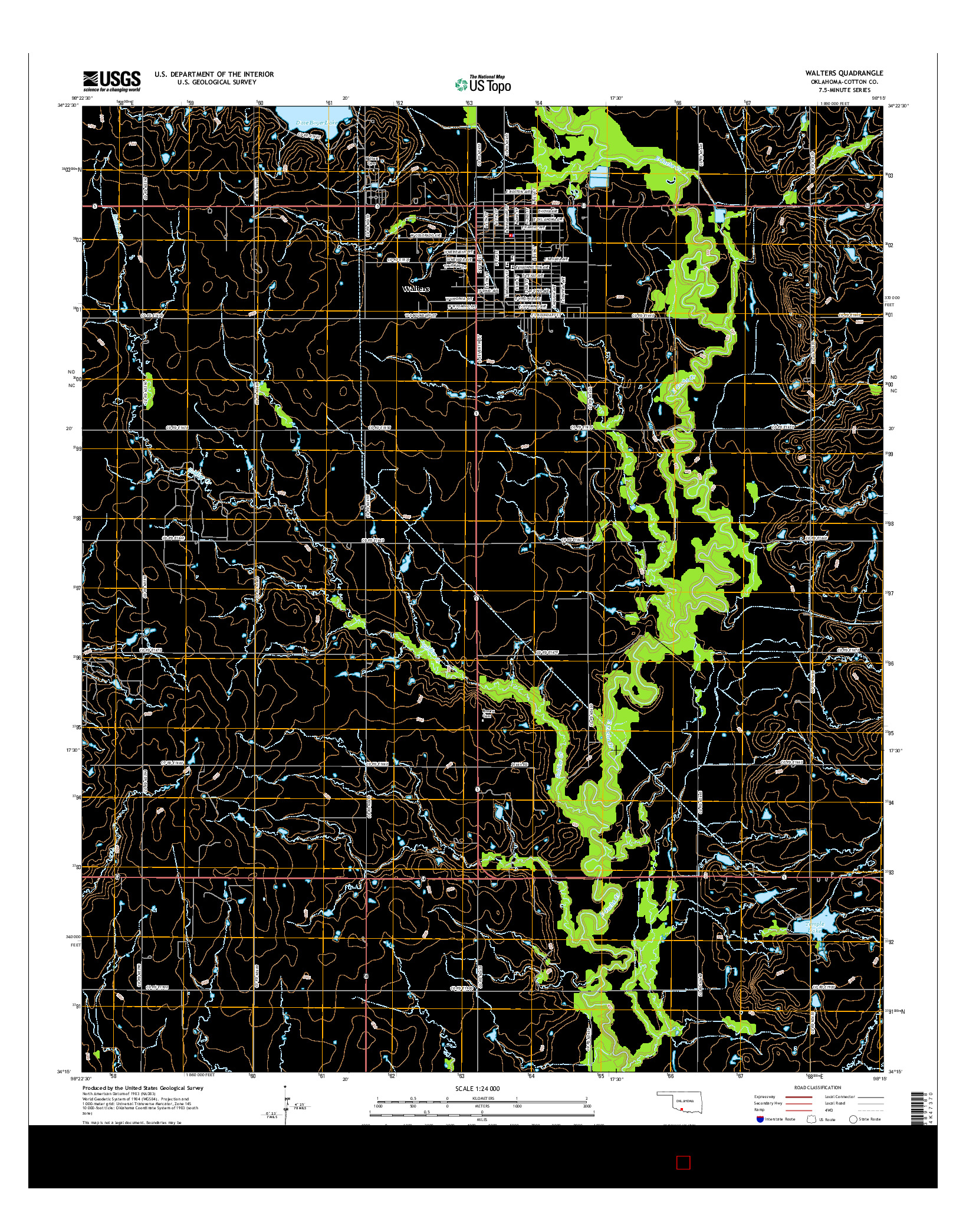 USGS US TOPO 7.5-MINUTE MAP FOR WALTERS, OK 2016