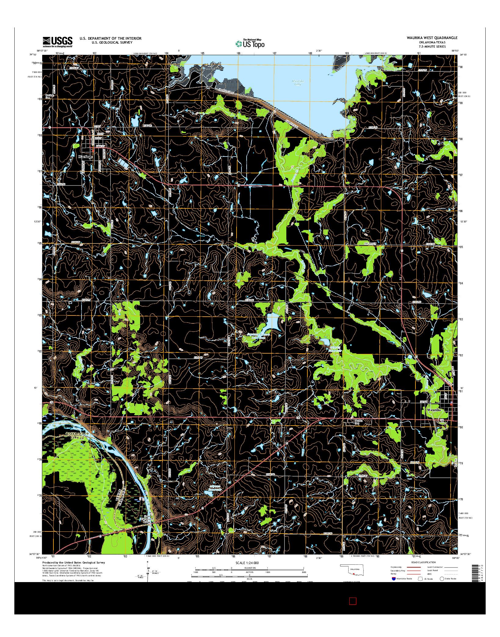 USGS US TOPO 7.5-MINUTE MAP FOR WAURIKA WEST, OK-TX 2016