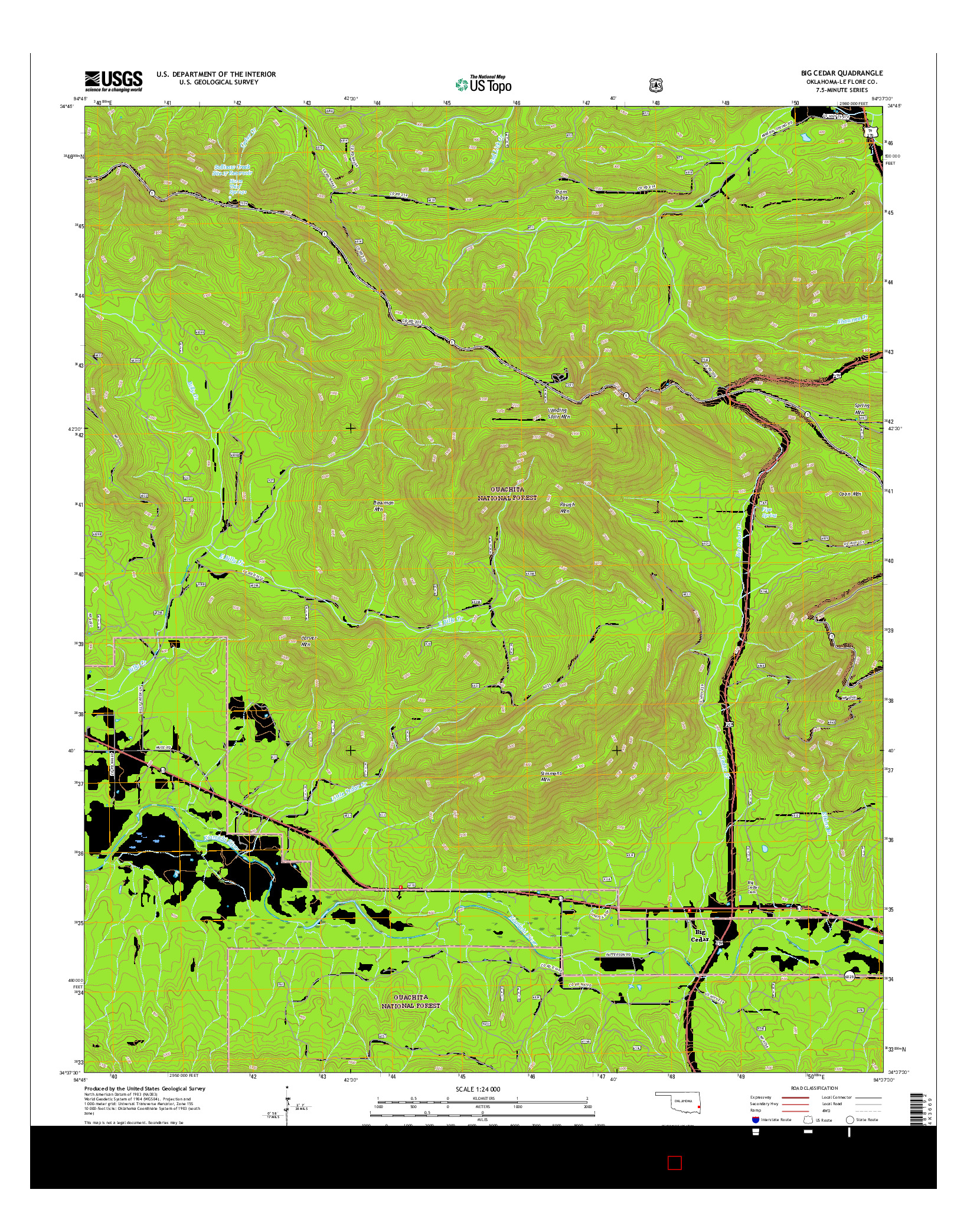 USGS US TOPO 7.5-MINUTE MAP FOR BIG CEDAR, OK 2016