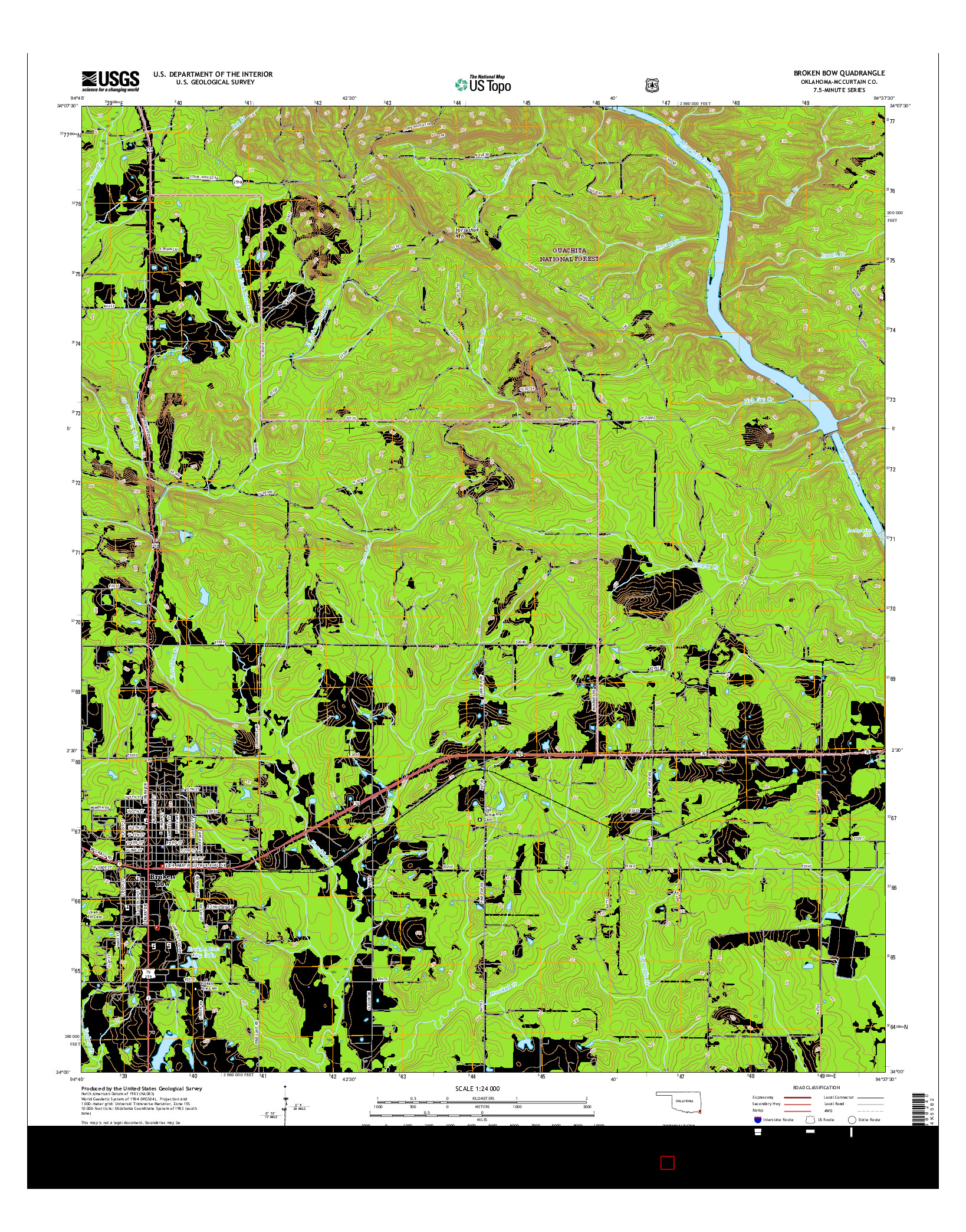 USGS US TOPO 7.5-MINUTE MAP FOR BROKEN BOW, OK 2016