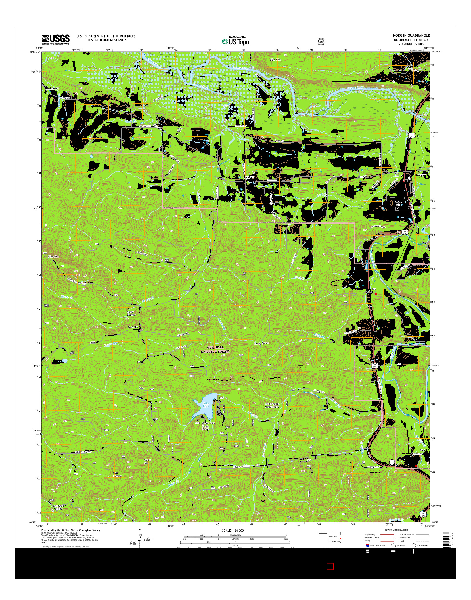 USGS US TOPO 7.5-MINUTE MAP FOR HODGEN, OK 2016