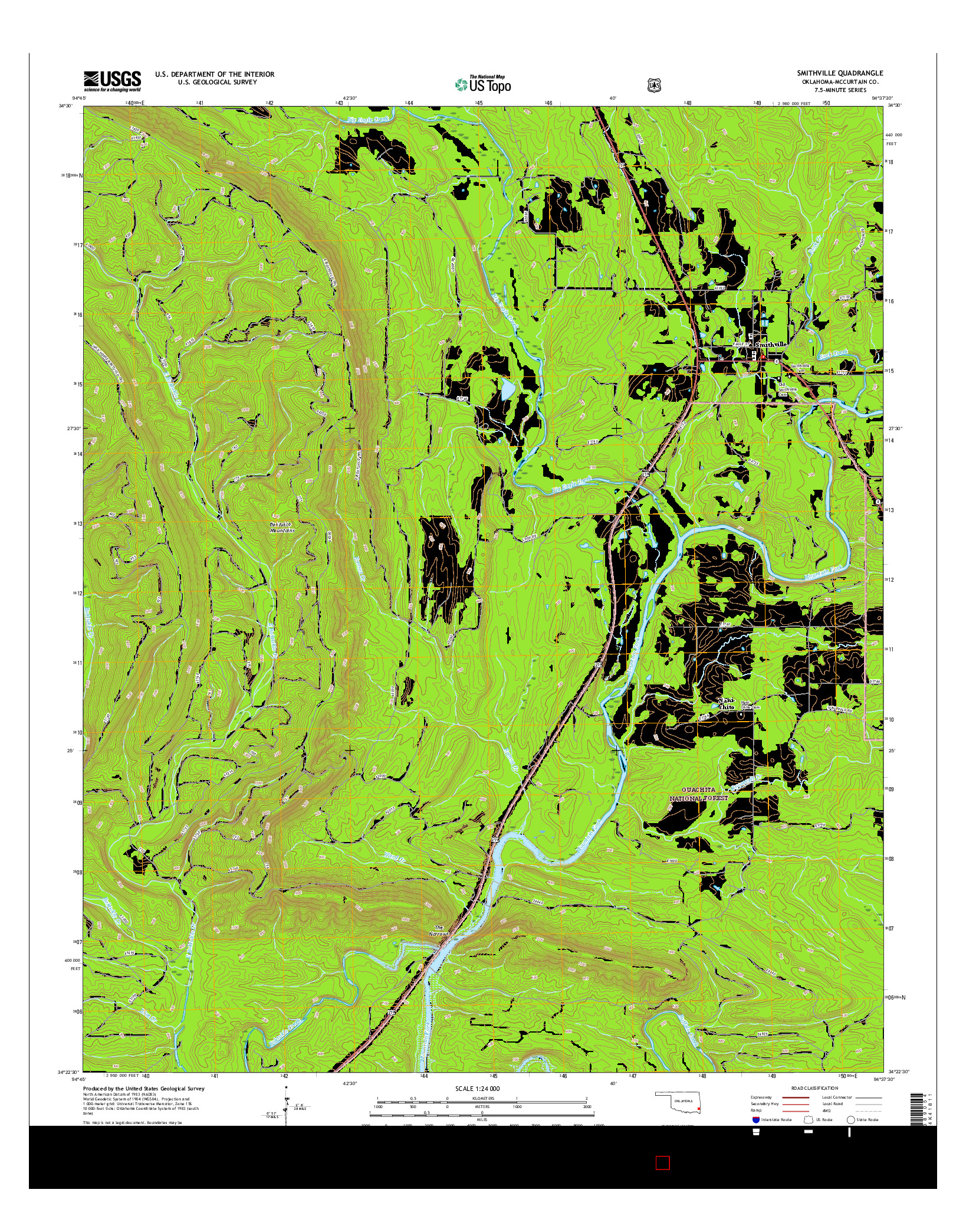 USGS US TOPO 7.5-MINUTE MAP FOR SMITHVILLE, OK 2016