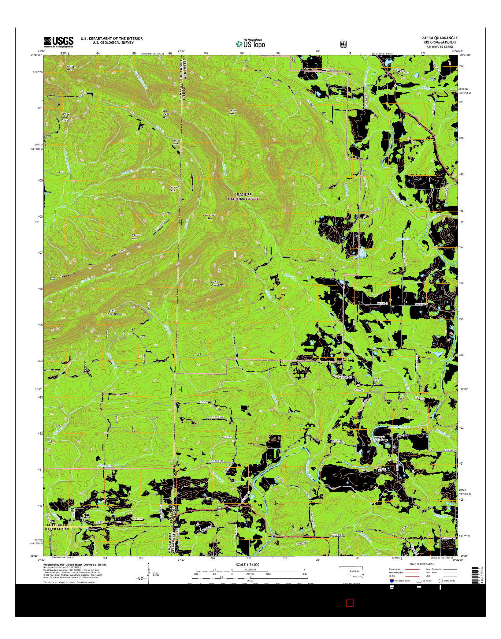 USGS US TOPO 7.5-MINUTE MAP FOR ZAFRA, OK-AR 2016
