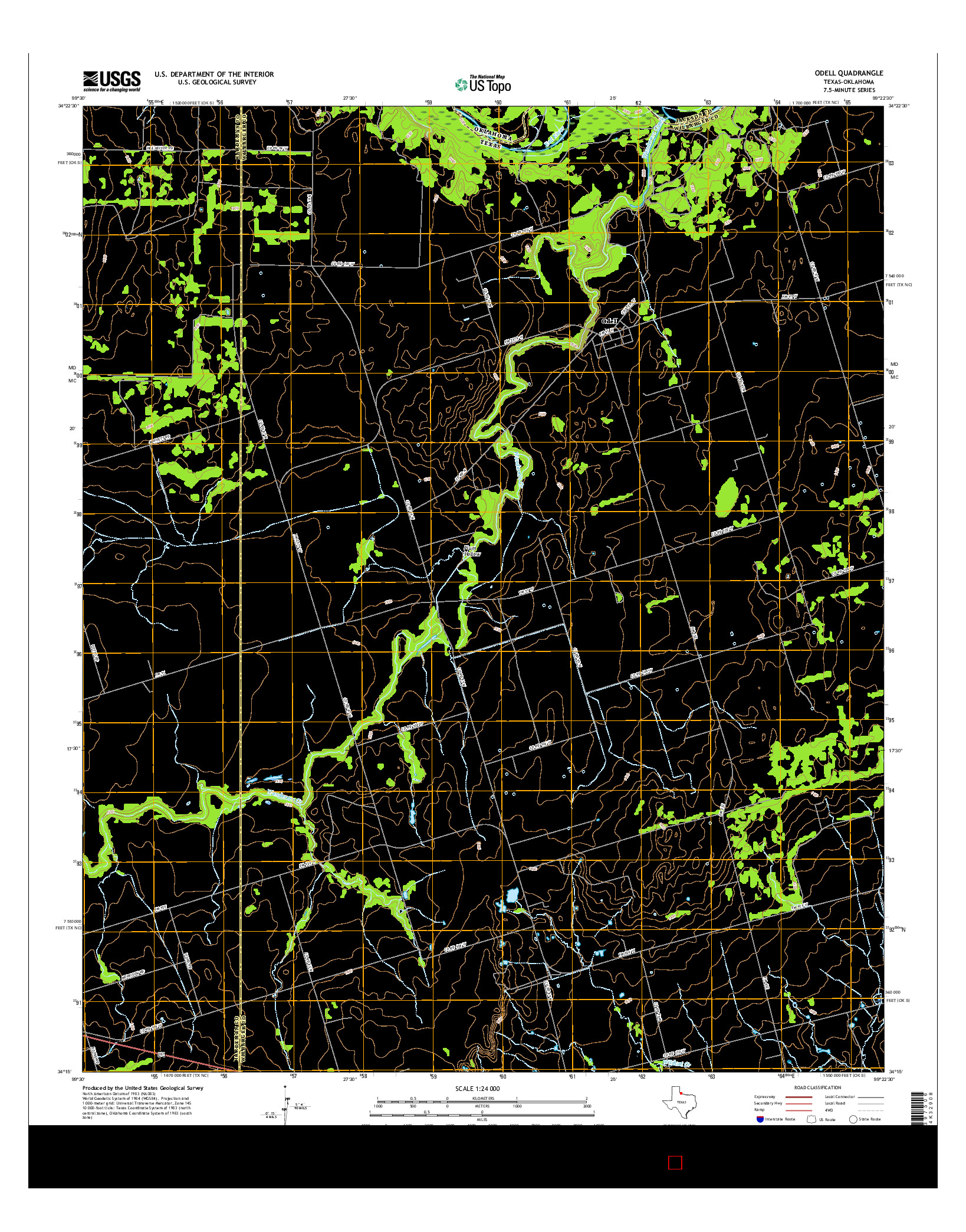 USGS US TOPO 7.5-MINUTE MAP FOR ODELL, TX-OK 2016