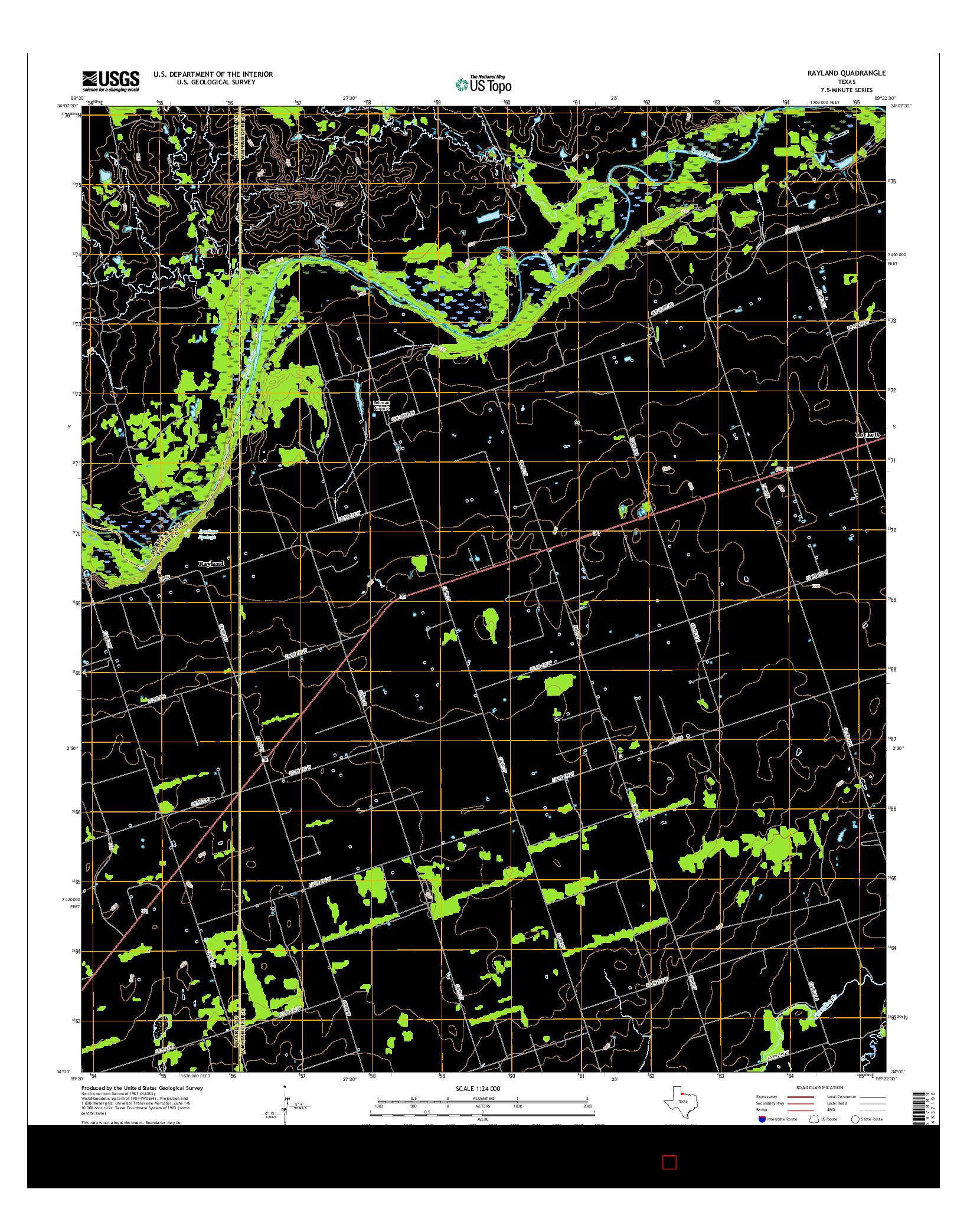 USGS US TOPO 7.5-MINUTE MAP FOR RAYLAND, TX 2016