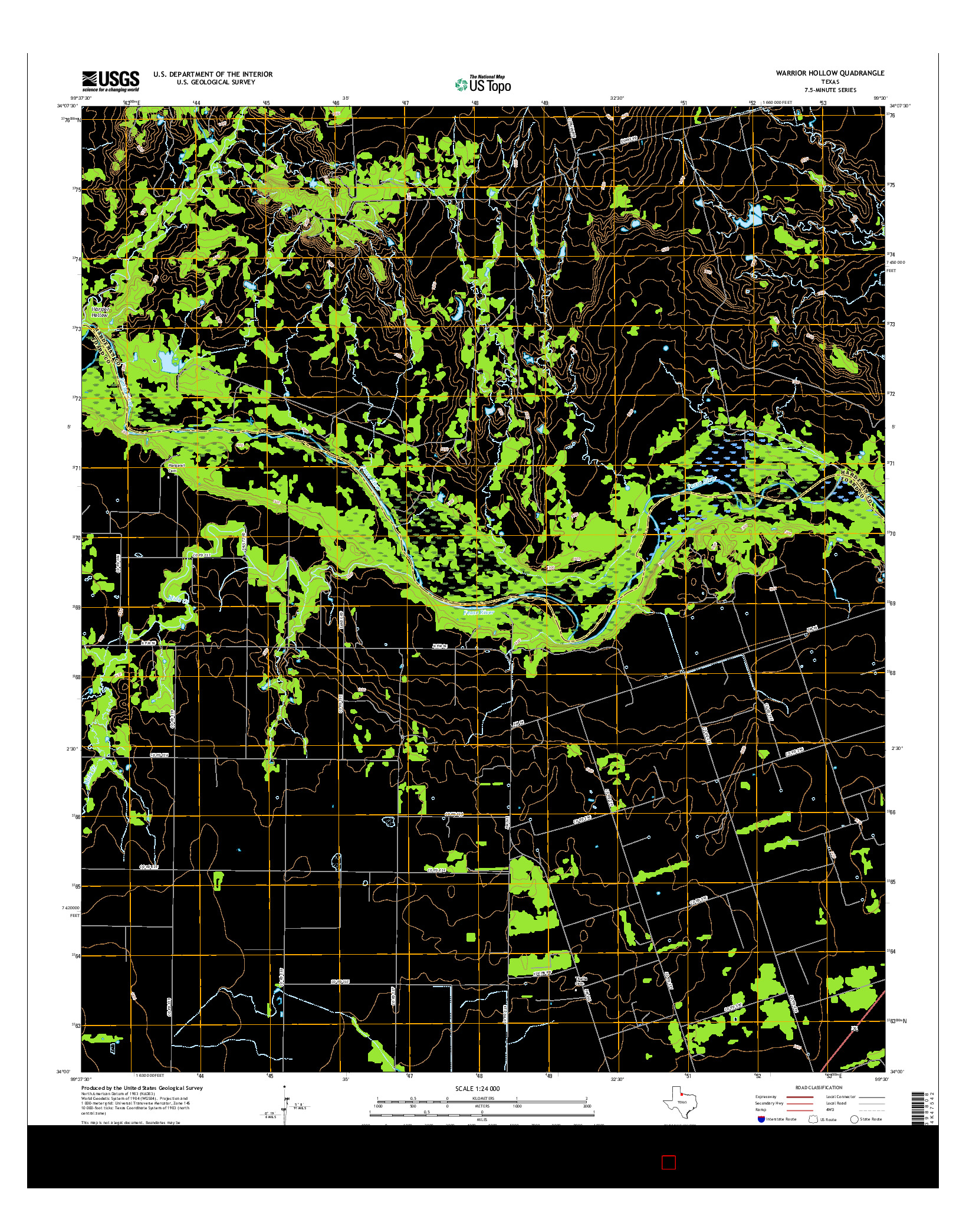 USGS US TOPO 7.5-MINUTE MAP FOR WARRIOR HOLLOW, TX 2016