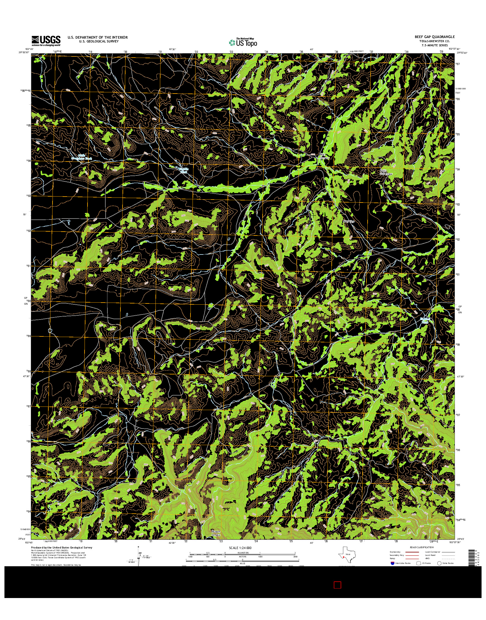 USGS US TOPO 7.5-MINUTE MAP FOR BEEF GAP, TX 2016