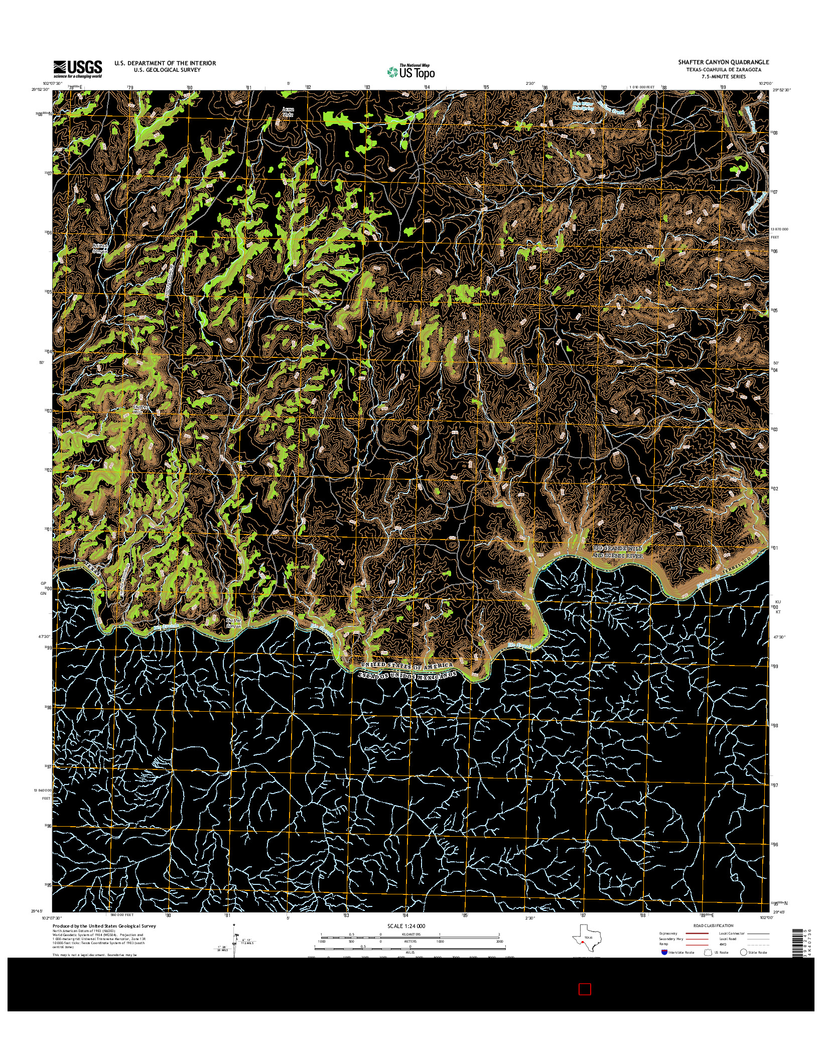 USGS US TOPO 7.5-MINUTE MAP FOR SHAFTER CANYON, TX-COA 2016