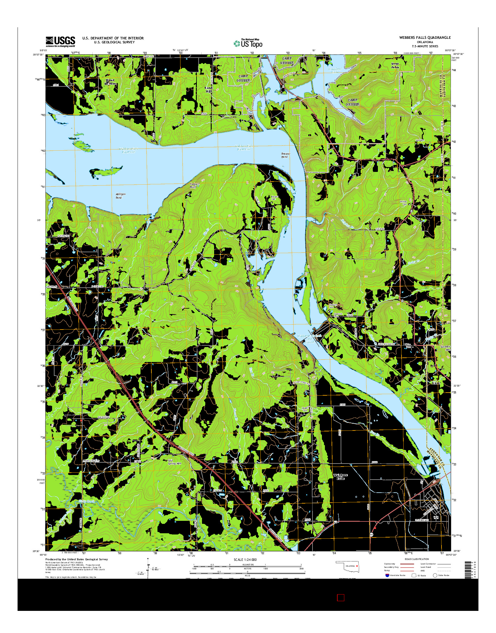 USGS US TOPO 7.5-MINUTE MAP FOR WEBBERS FALLS, OK 2016