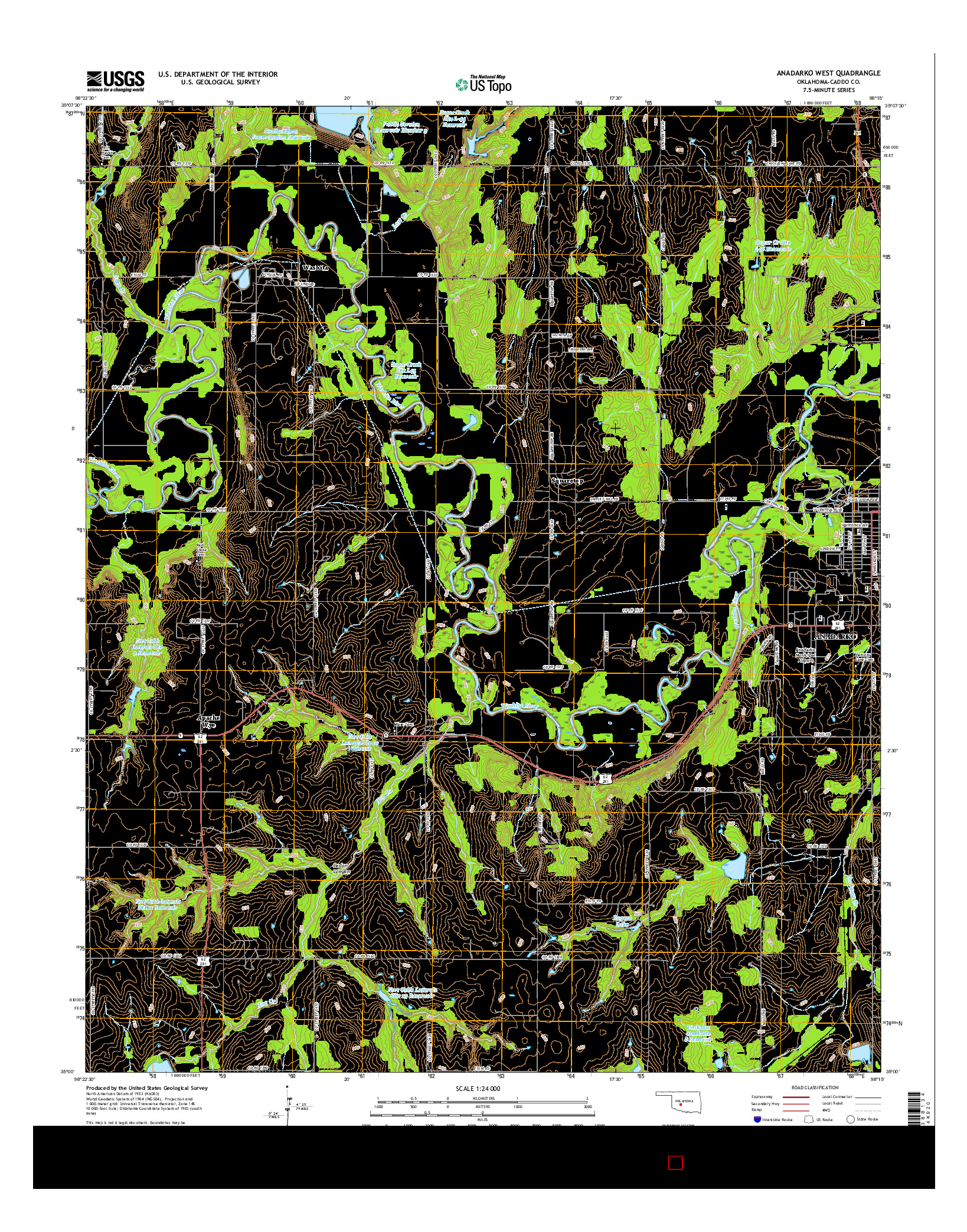 USGS US TOPO 7.5-MINUTE MAP FOR ANADARKO WEST, OK 2016