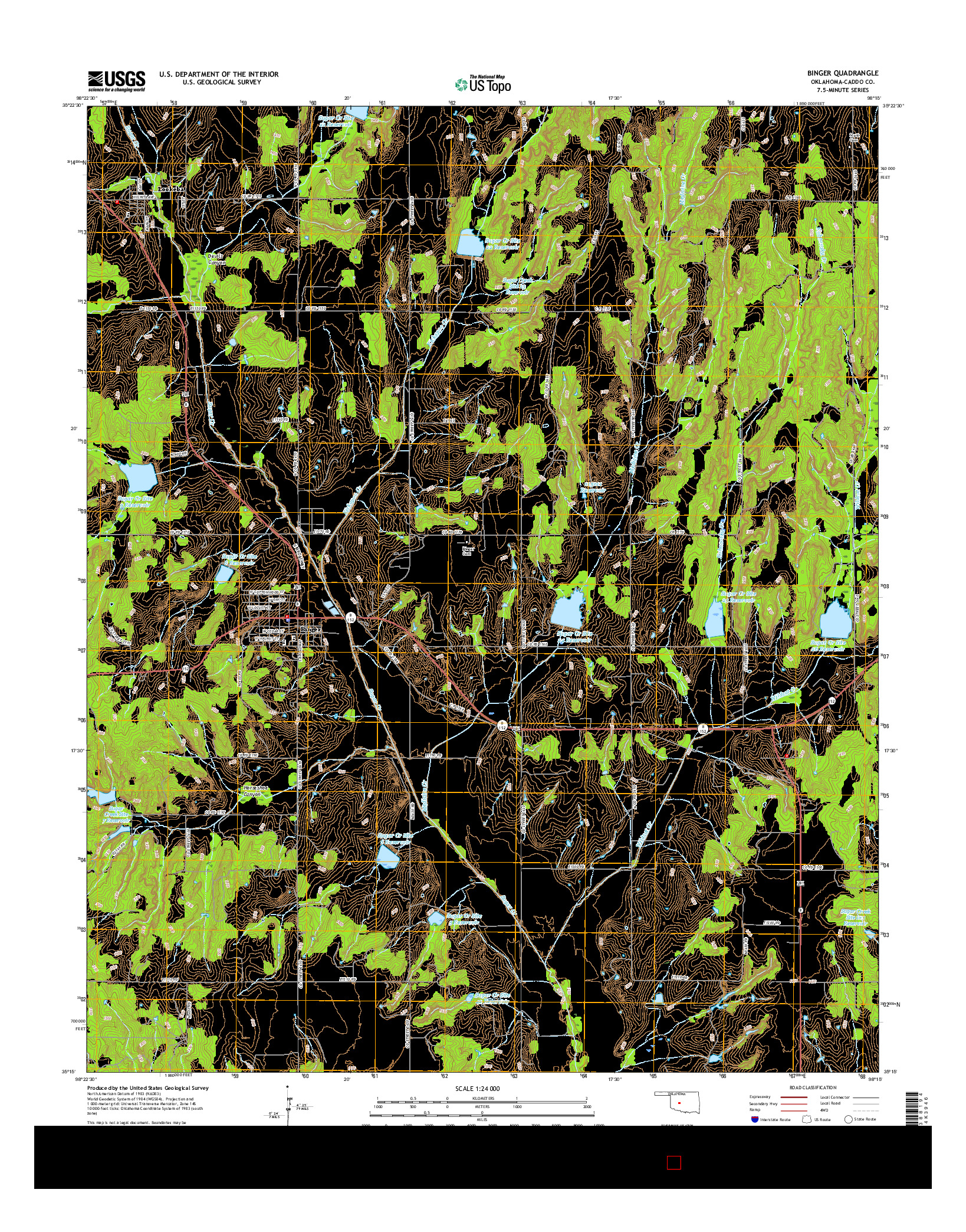 USGS US TOPO 7.5-MINUTE MAP FOR BINGER, OK 2016