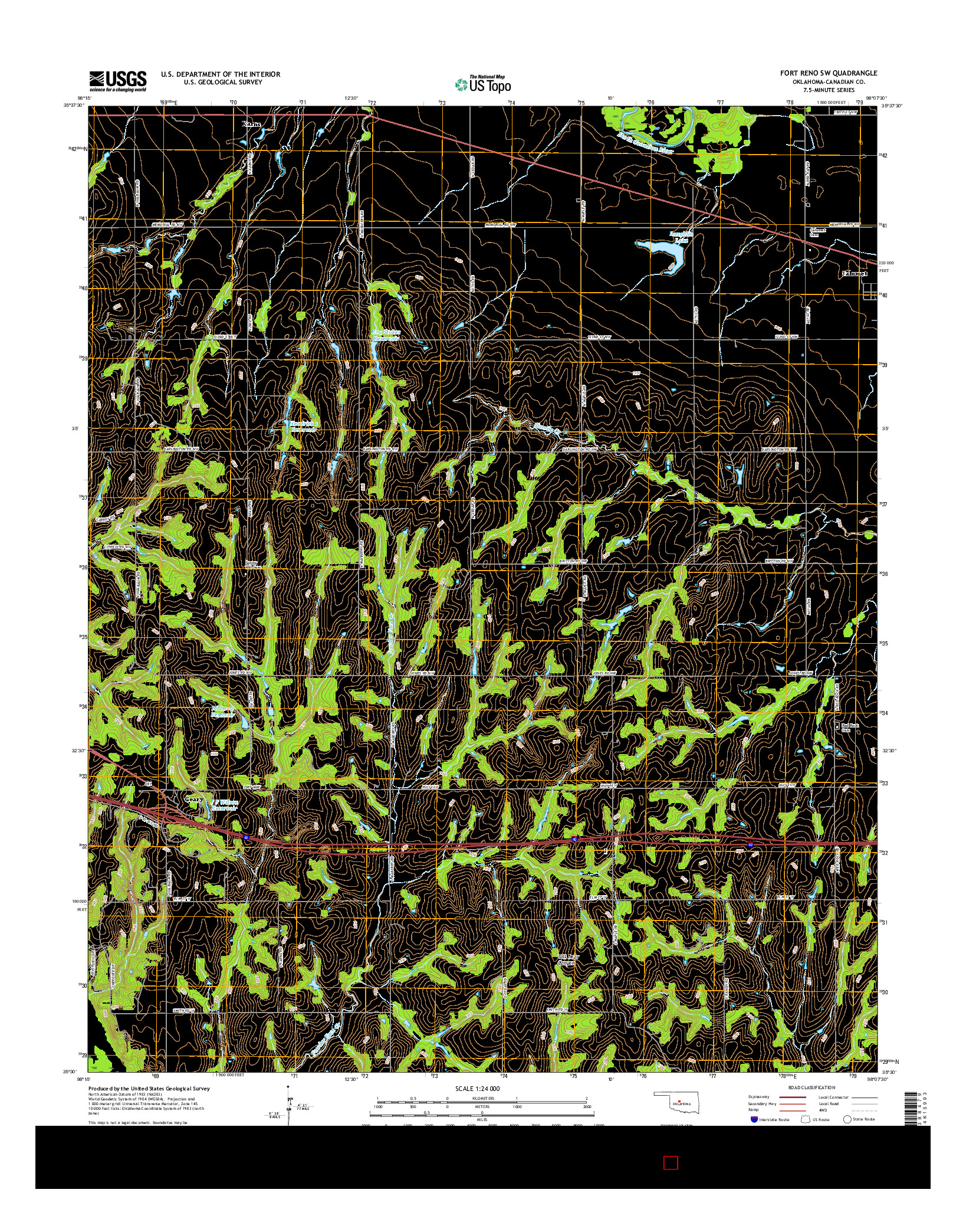 USGS US TOPO 7.5-MINUTE MAP FOR FORT RENO SW, OK 2016